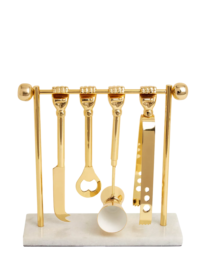 Jonathan Adler Barbell Barware Set brass marble, imported from the UK