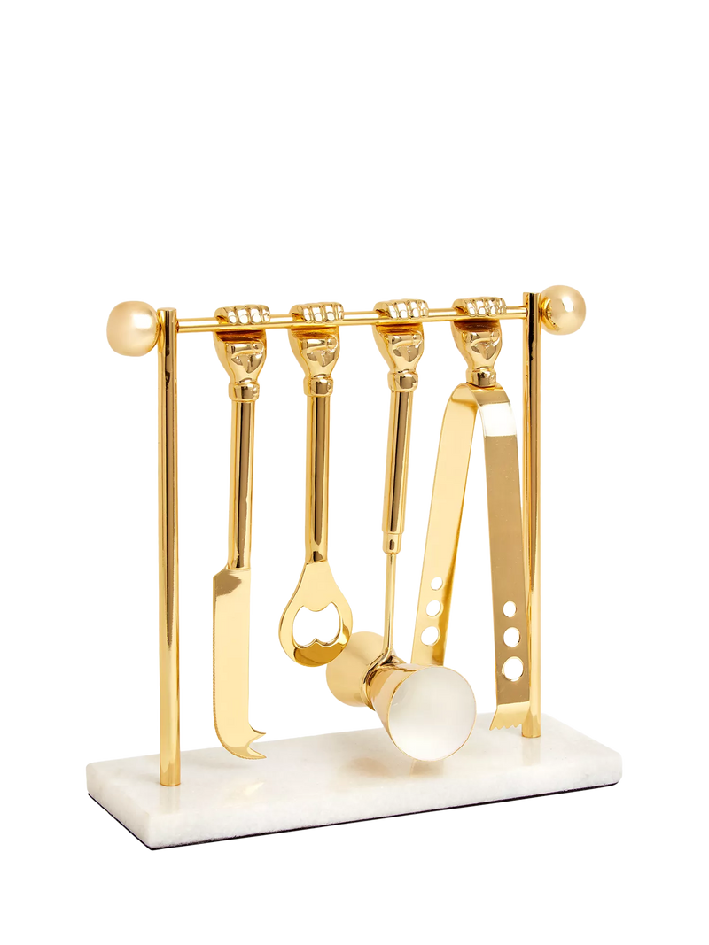 Jonathan Adler Barbell Barware Set brass marble, imported from the UK