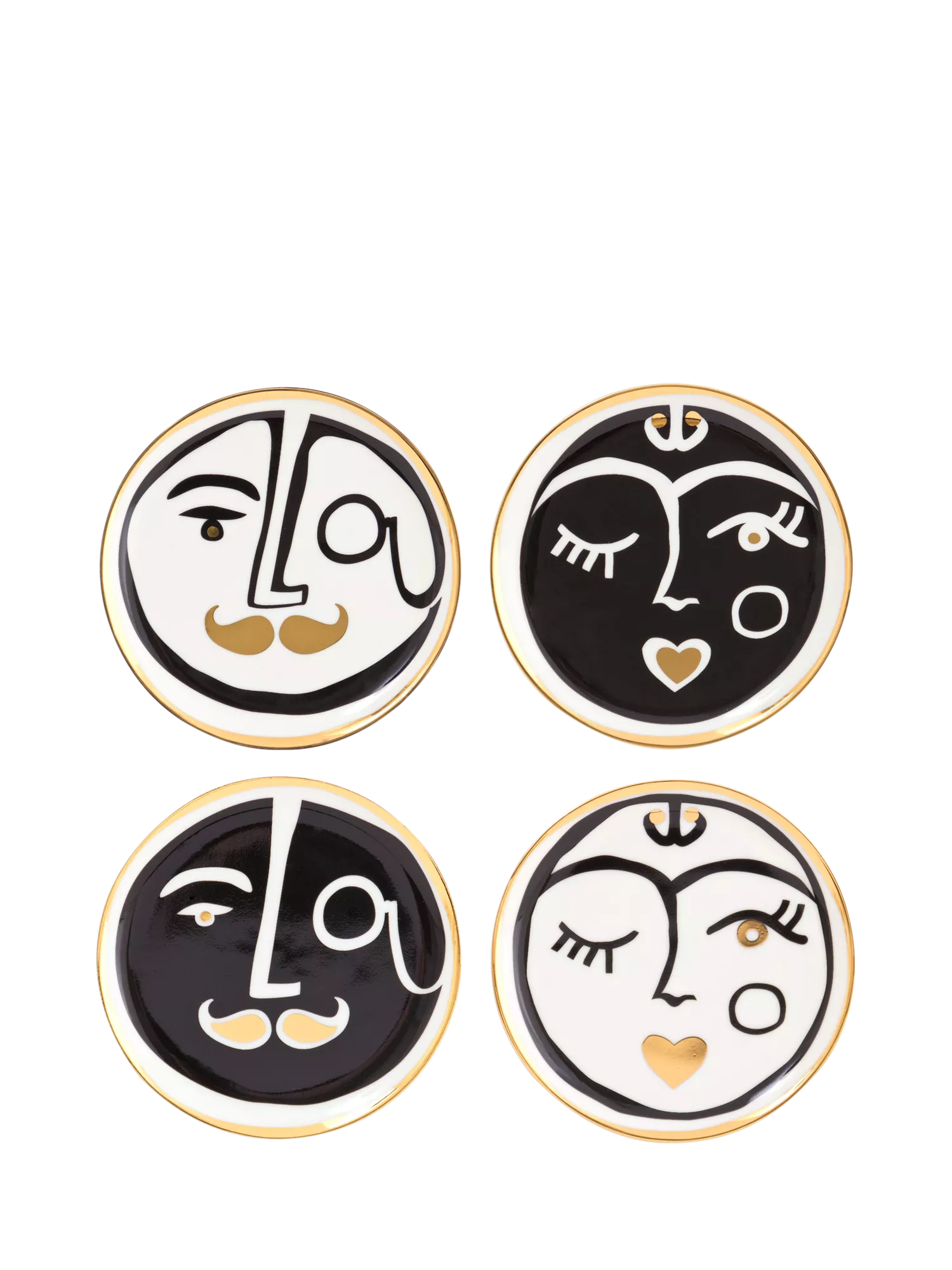 Jonathan Adler porcelain coasters set of 4 black gold, imported from the UK