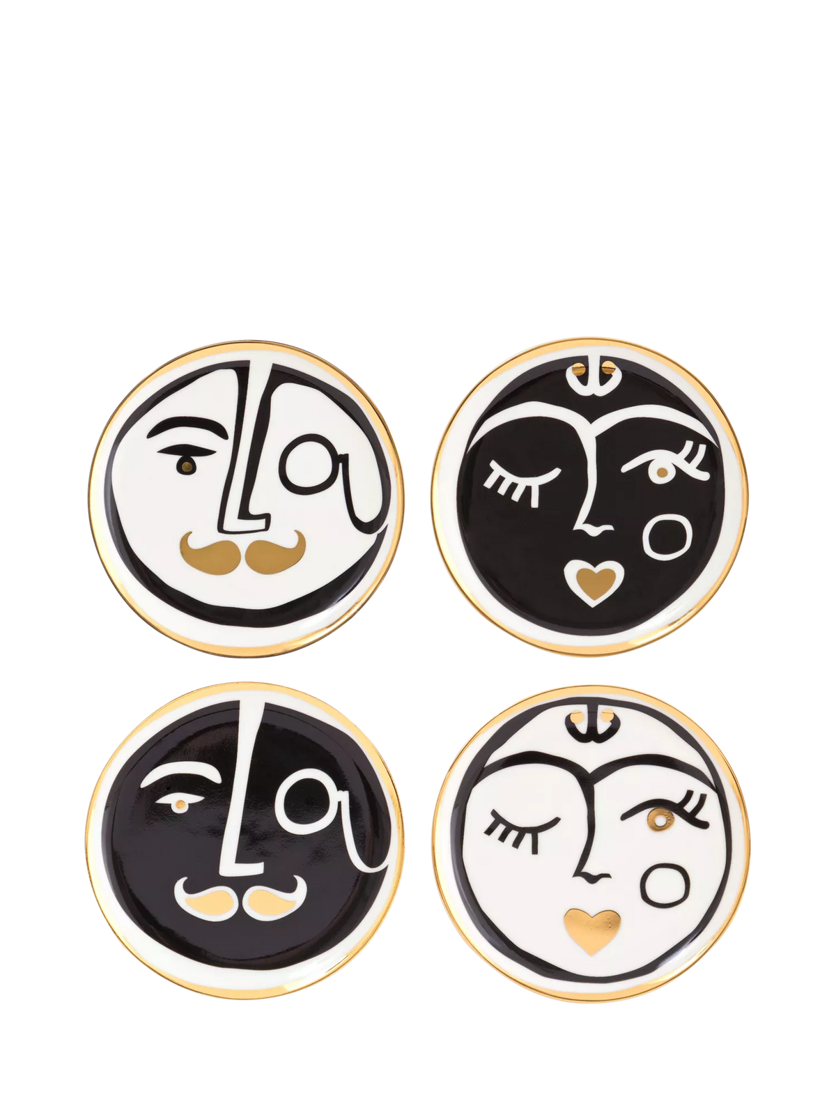 Jonathan Adler porcelain coasters set of 4 black gold, imported from the UK