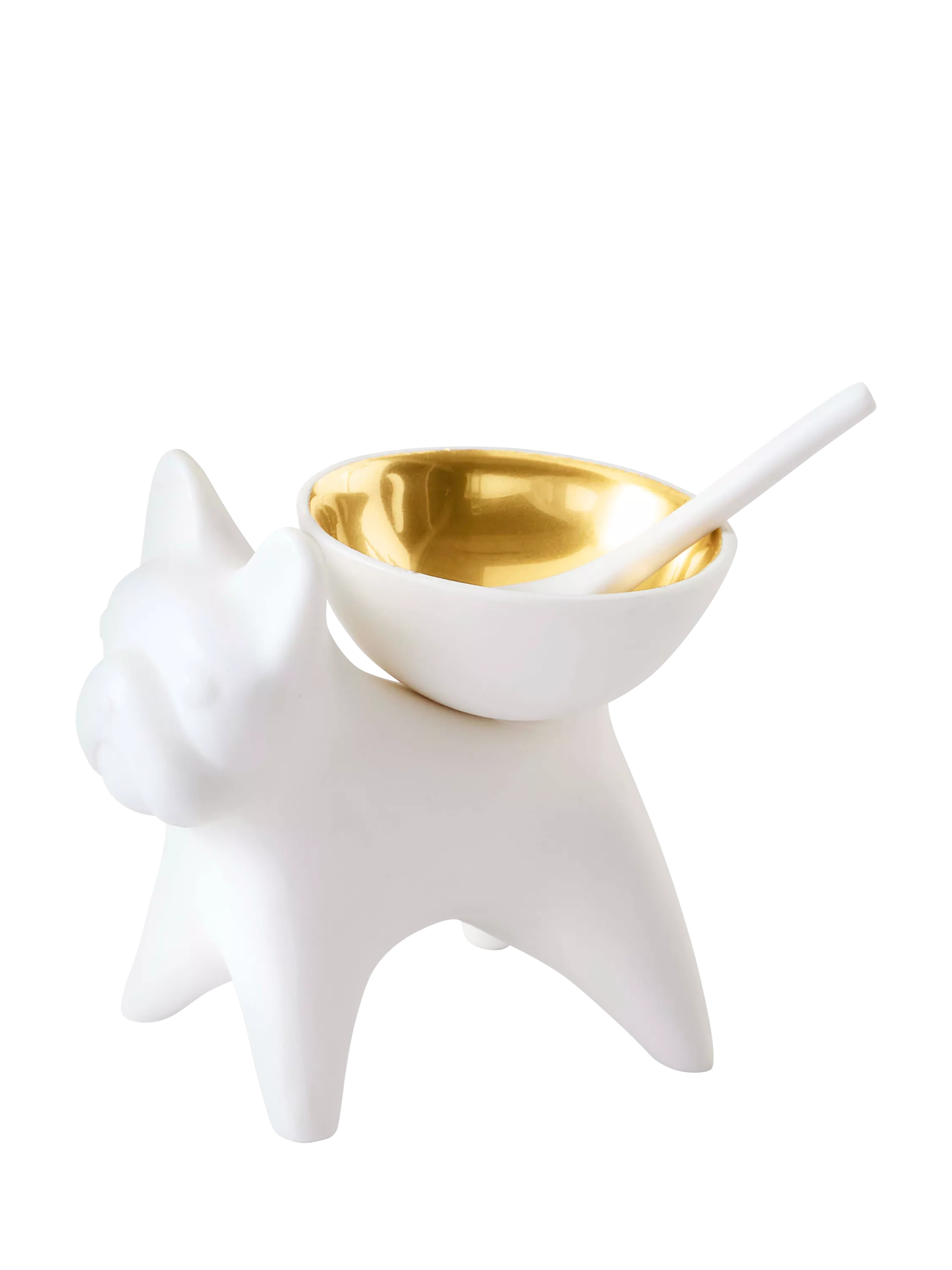Jonathan Adler French Bulldog salt cellar gold white porcelain - UK version