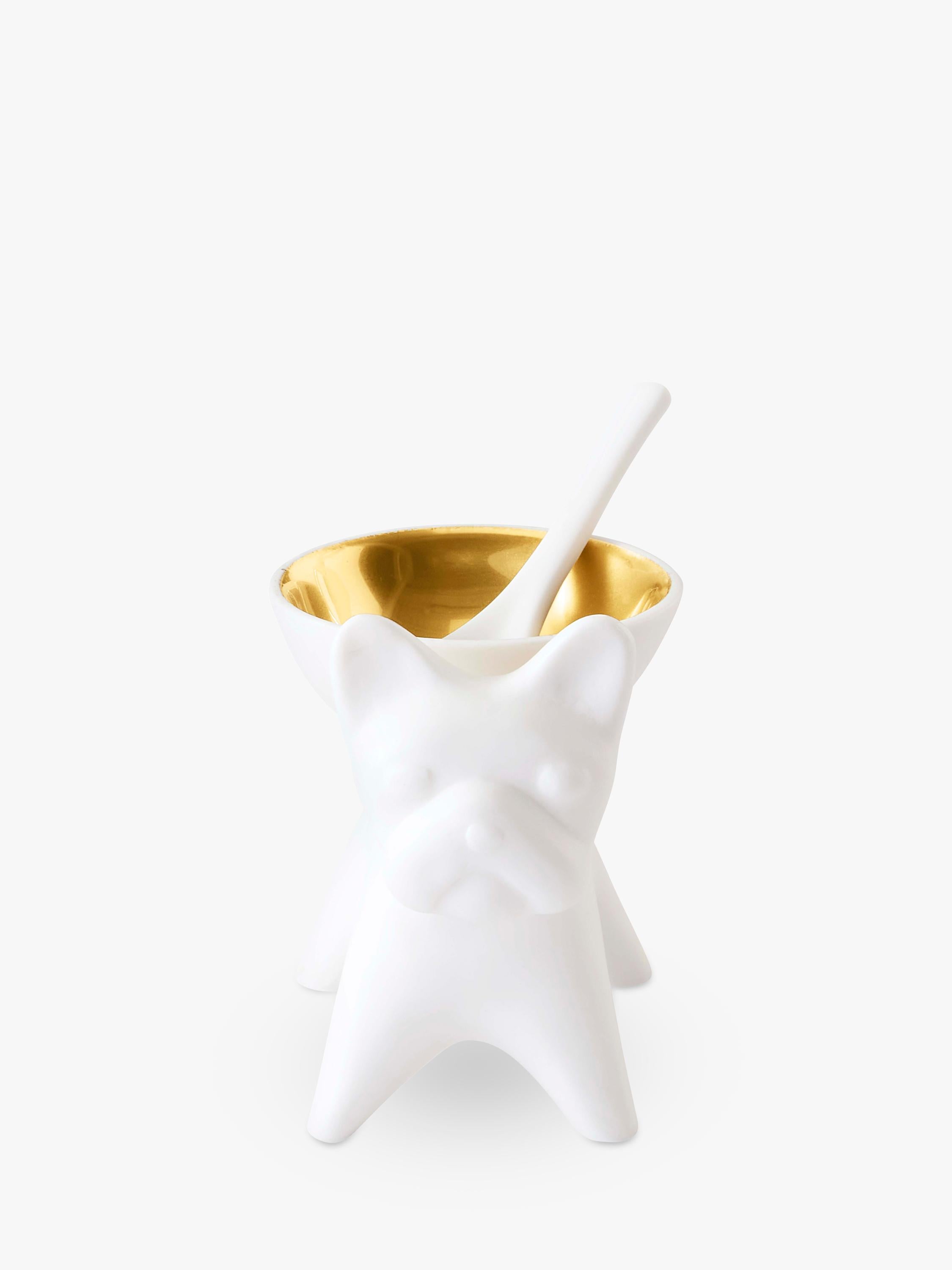 Jonathan Adler French Bulldog salt cellar gold white porcelain - UK version