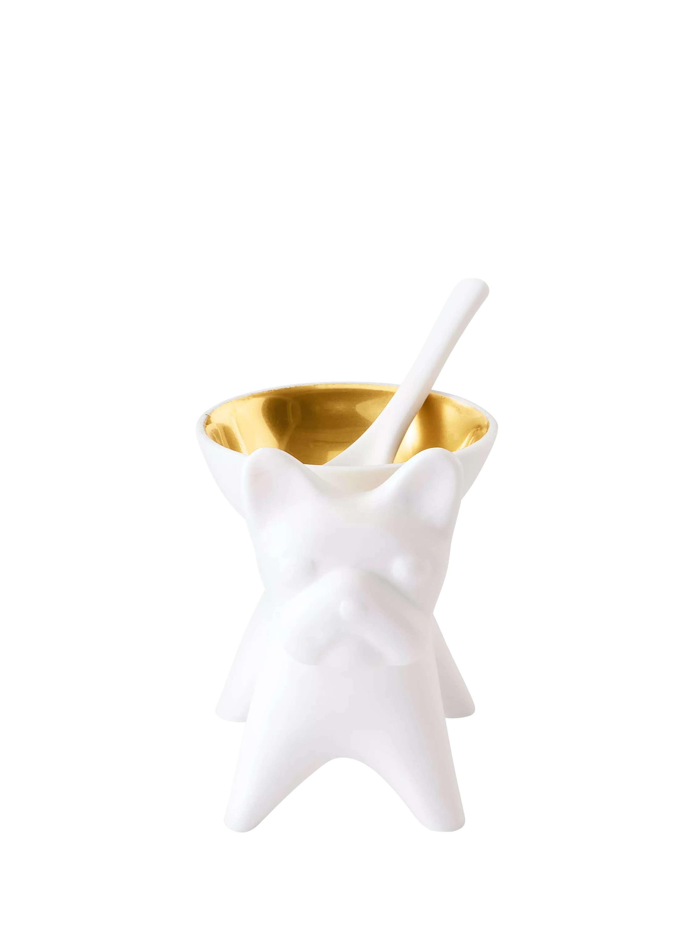 Jonathan Adler French Bulldog salt cellar gold white porcelain - UK version