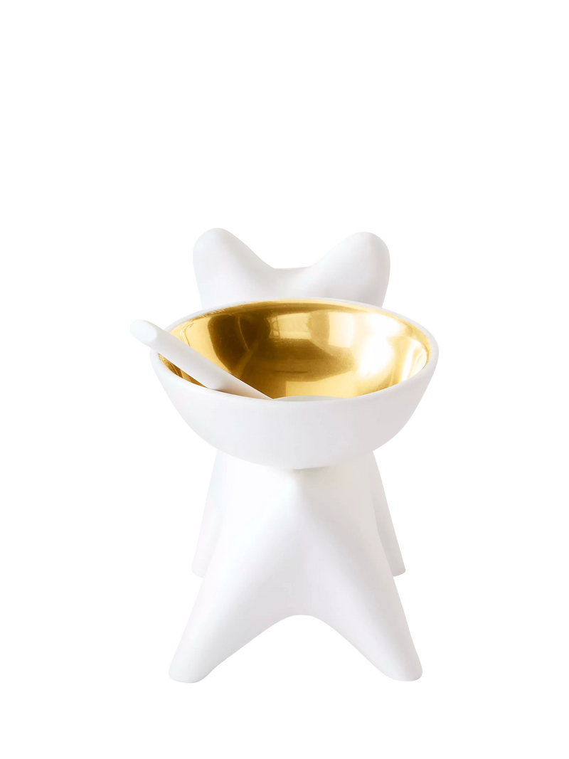 Jonathan Adler French Bulldog salt cellar gold white porcelain - UK version