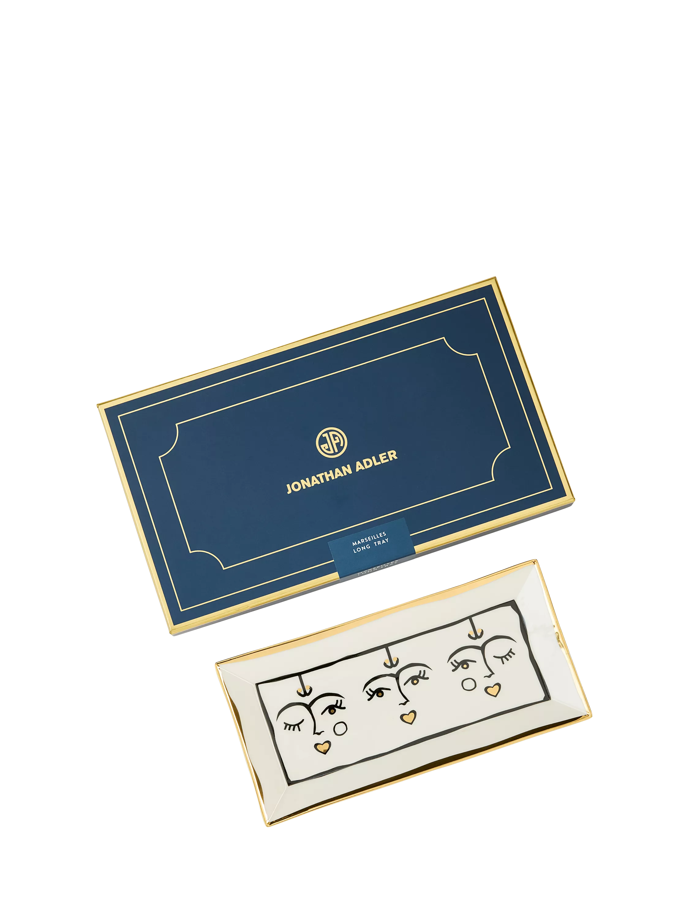 Jonathan Adler Marseilles porcelain long tray 20cm black gold, UK version