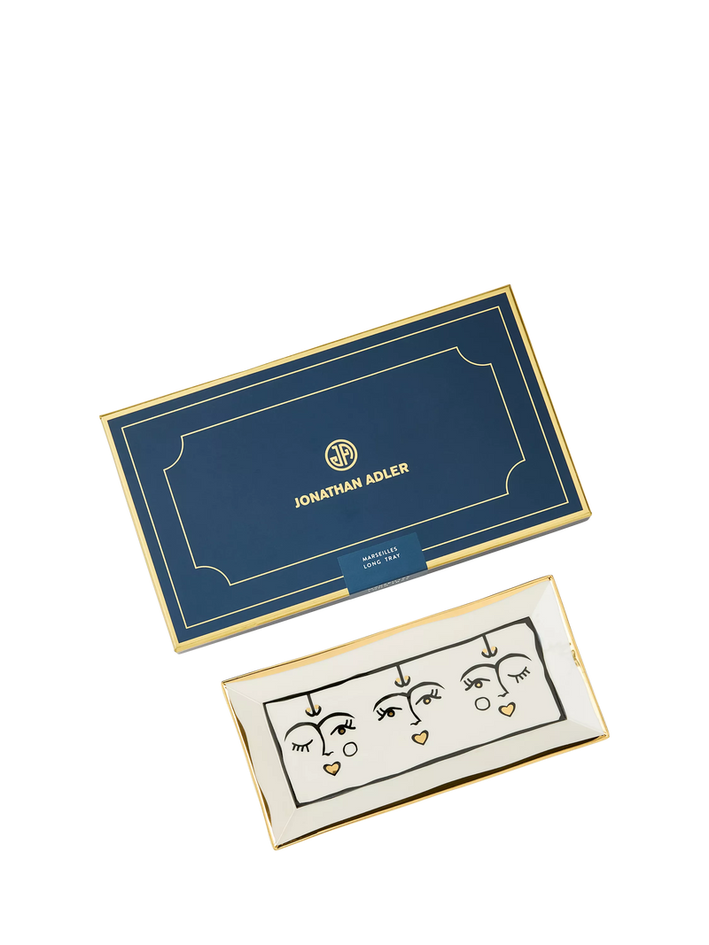 Jonathan Adler Marseilles porcelain long tray 20cm black gold, UK version
