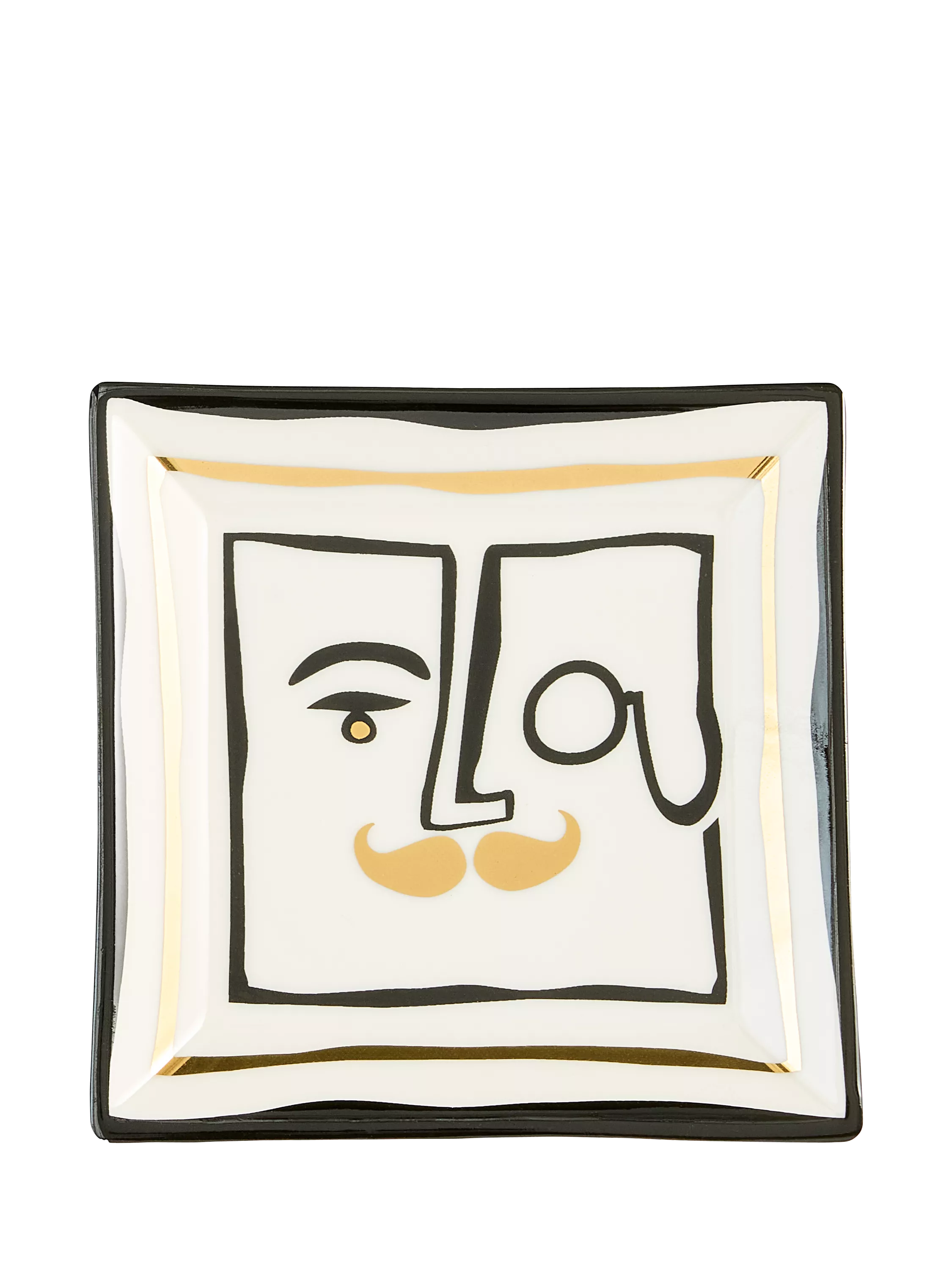 Jonathan Adler Marseilles Porcelain Square Tray, 11cm, Black/Gold