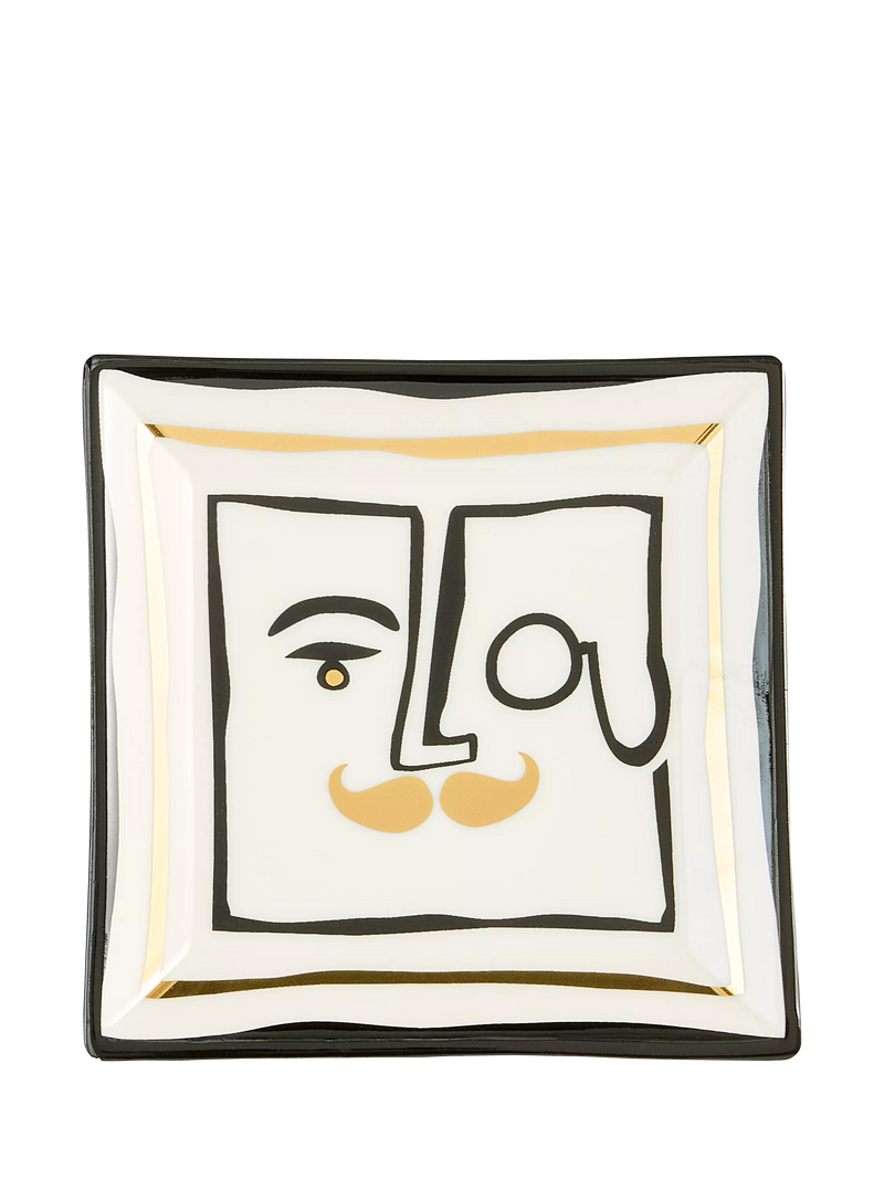 Jonathan Adler Marseilles Porcelain Square Tray, 11cm, Black/Gold