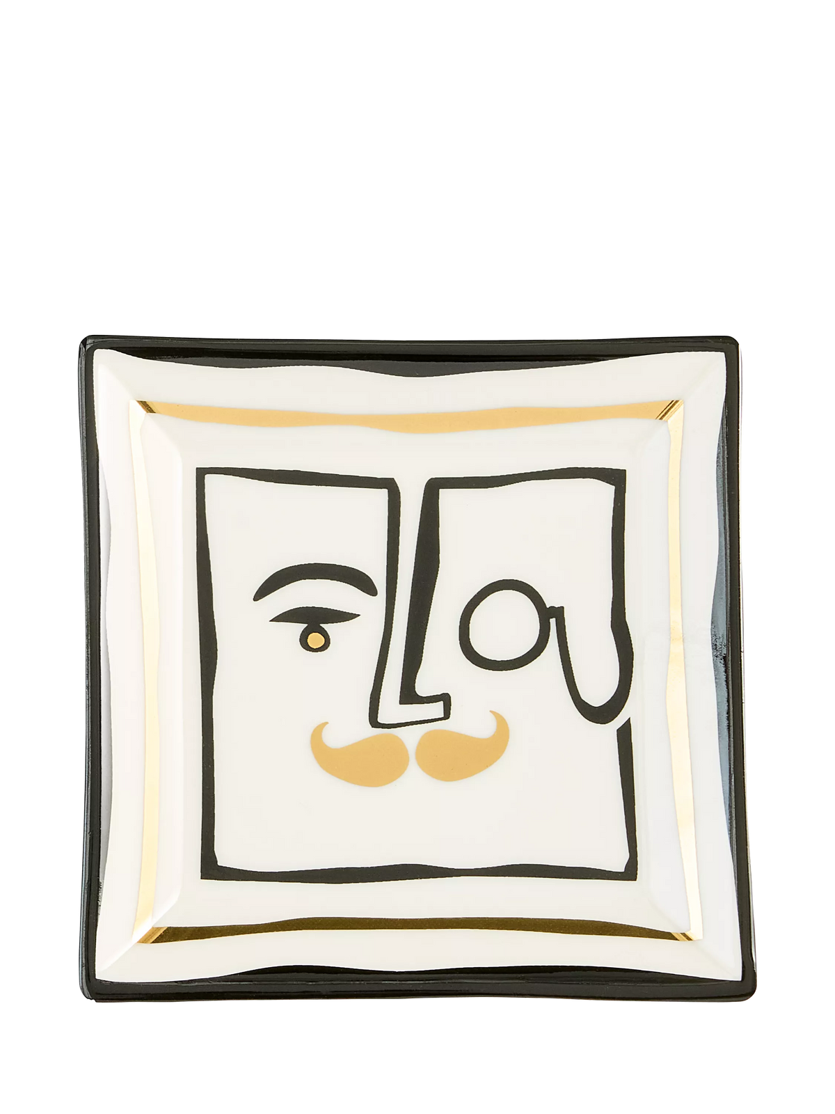 Jonathan Adler Marseilles Porcelain Square Tray, 11cm, Black/Gold