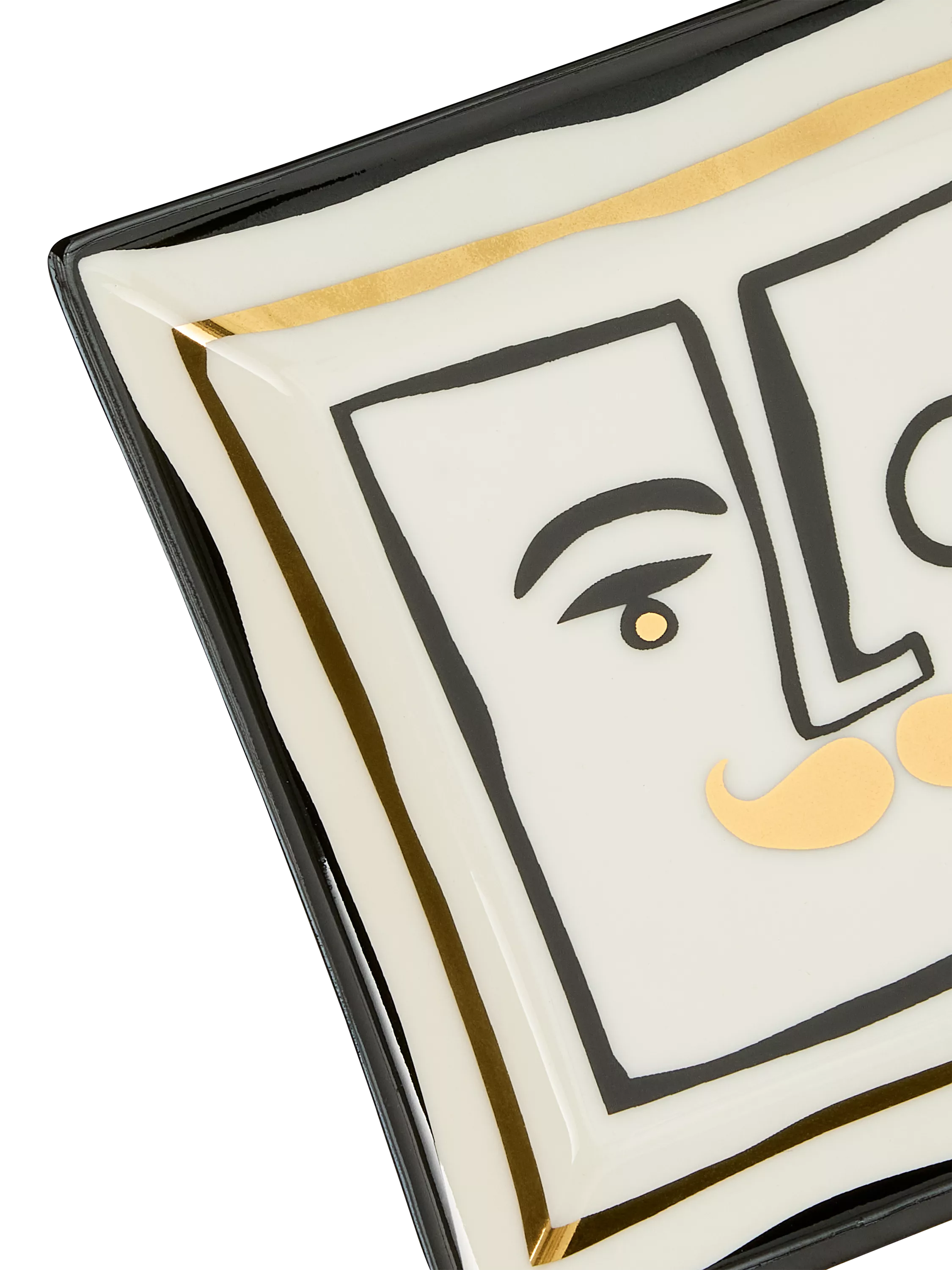 Jonathan Adler Marseilles porcelain square tray 11cm black gold, imported from the UK