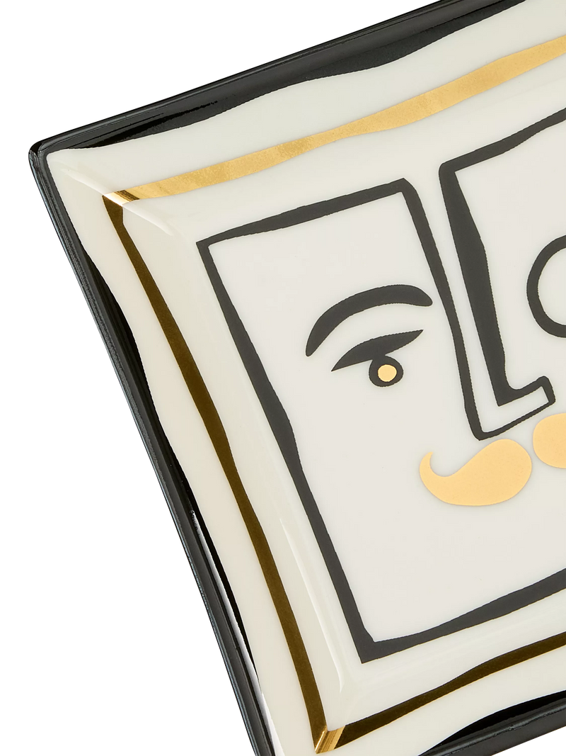 Jonathan Adler Marseilles porcelain square tray 11cm black gold, imported from the UK