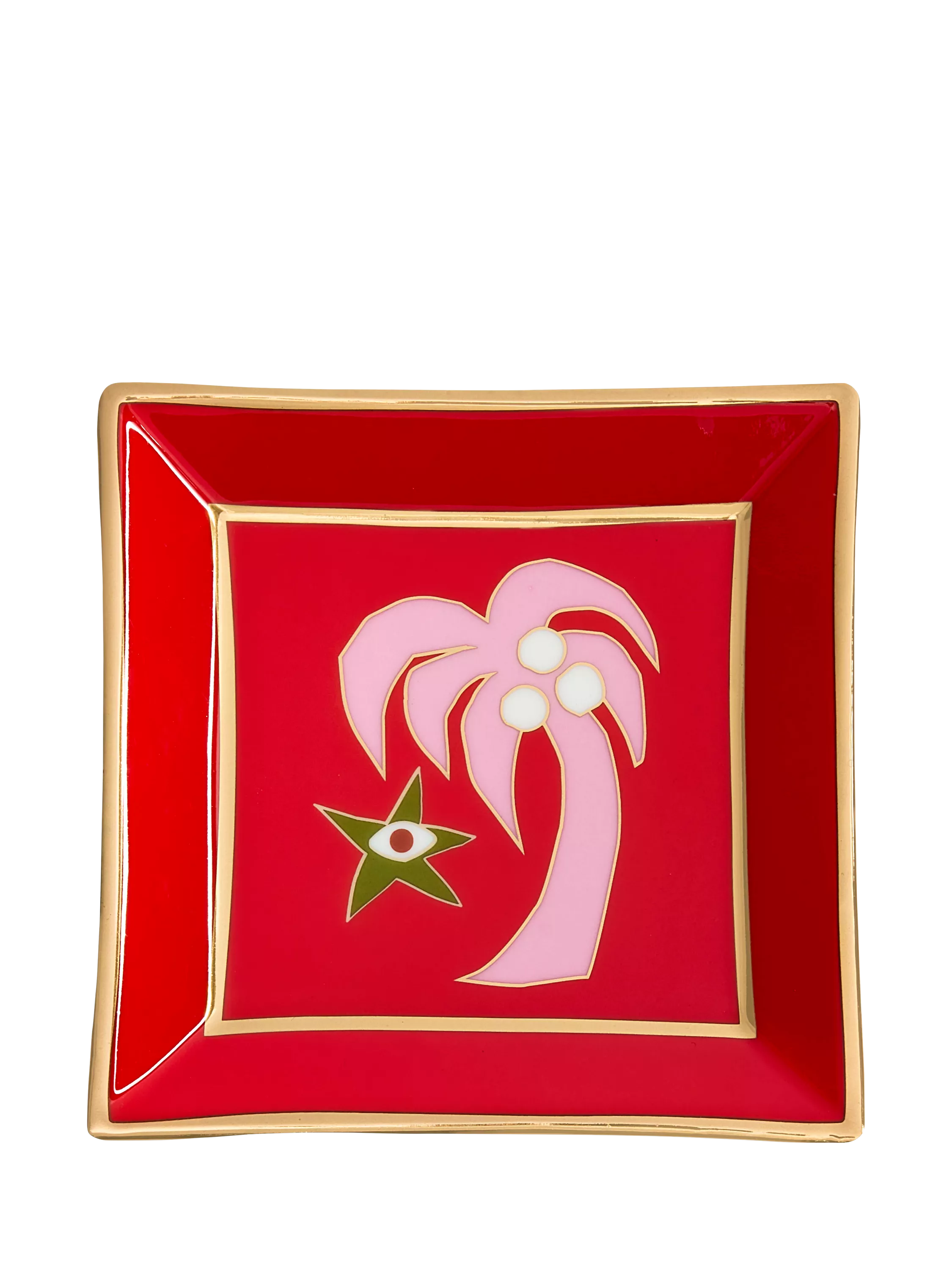 Jonathan Adler Playa palm tree square porcelain tray red, UK version