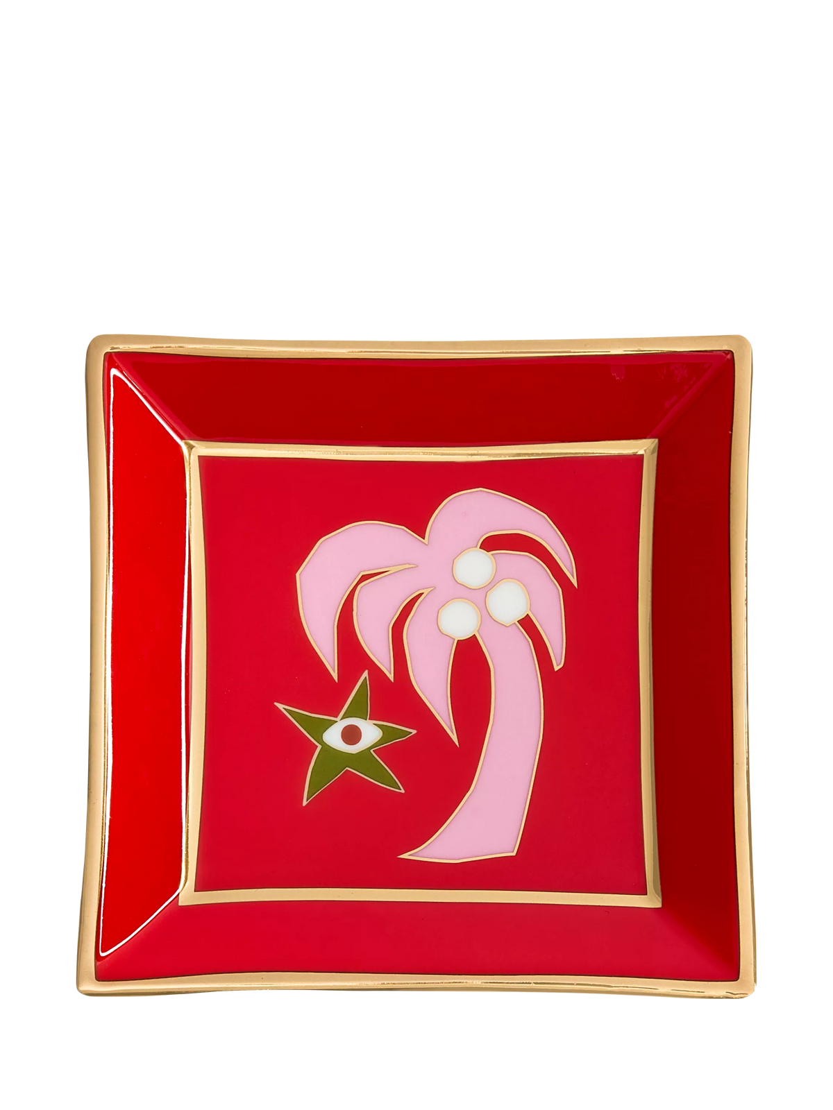Jonathan Adler Playa palm tree square porcelain tray red, UK version
