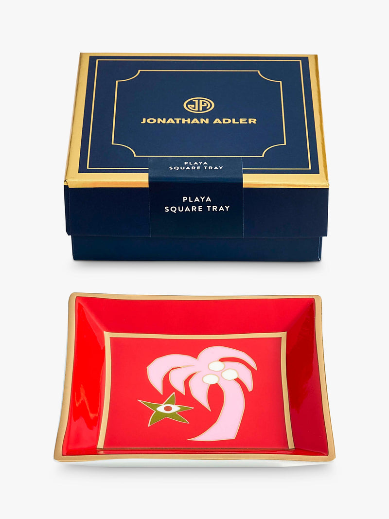 Jonathan Adler Playa palm tree square porcelain tray red, UK version