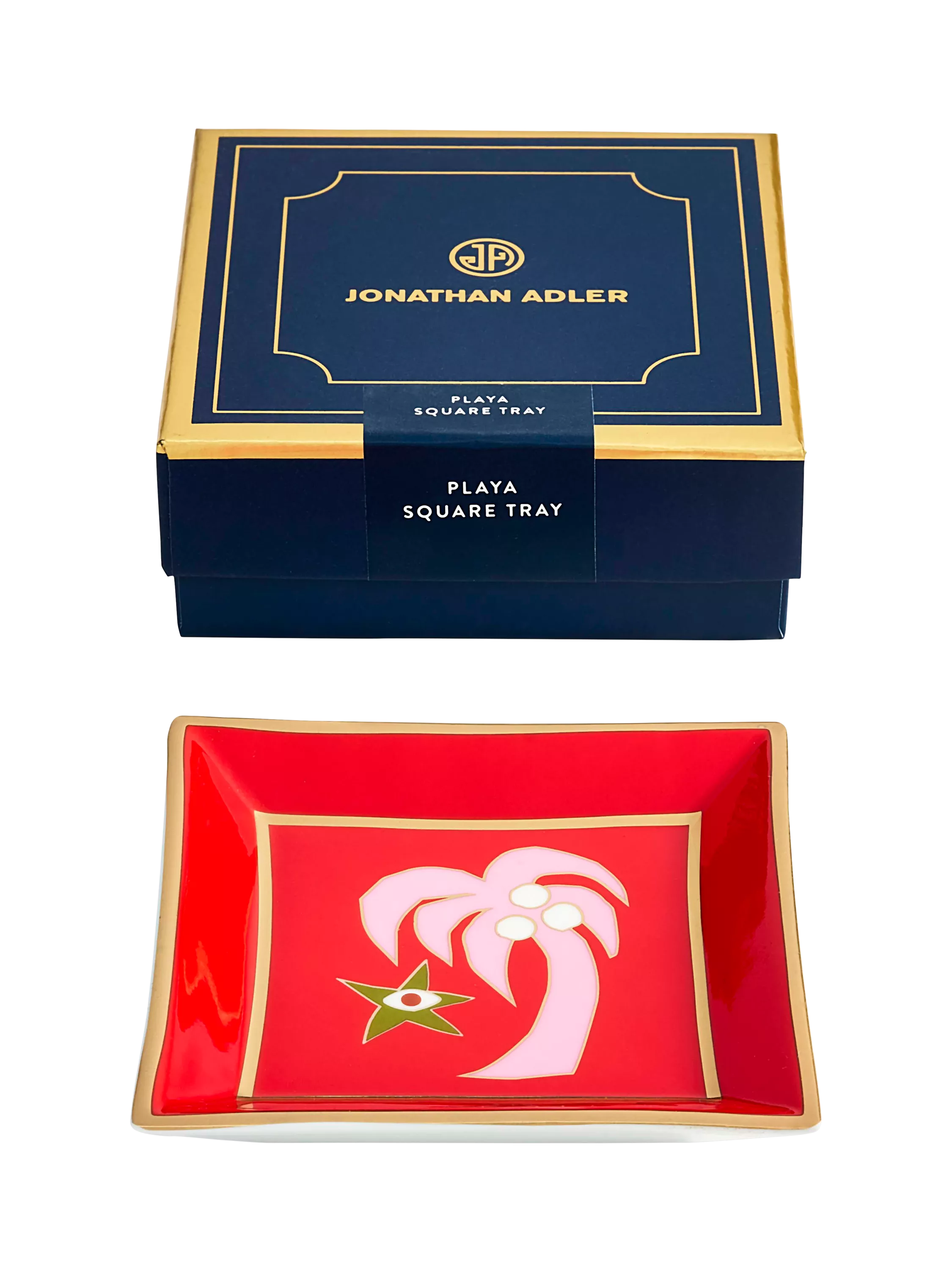 Jonathan Adler Playa palm tree square porcelain tray red, UK version
