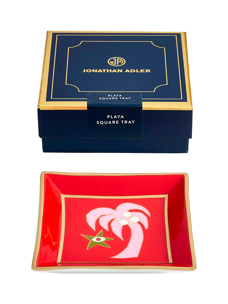 Jonathan Adler Playa palm tree square porcelain tray red, UK version