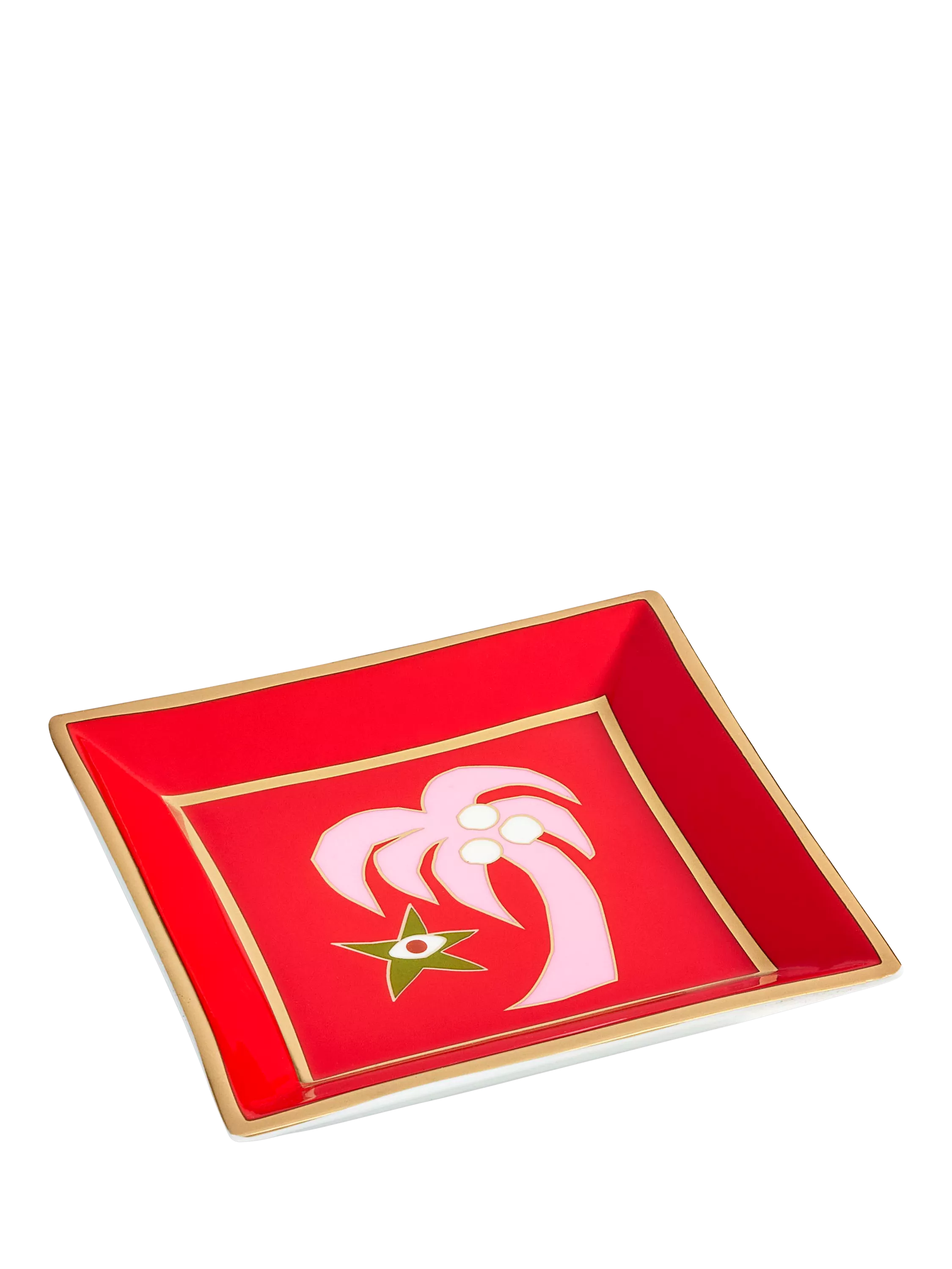 Jonathan Adler Playa palm tree square porcelain tray red, UK version