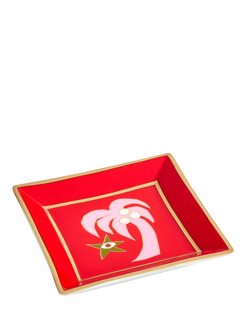 Jonathan Adler Playa palm tree square porcelain tray red, UK version