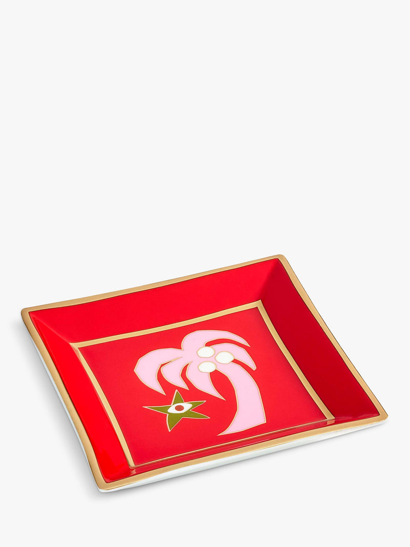 Jonathan Adler Playa palm tree square porcelain tray red, UK version