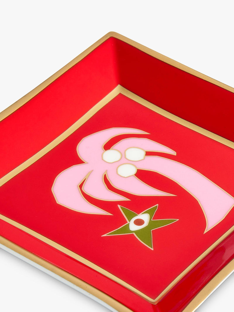 Jonathan Adler Playa palm tree square porcelain tray red, UK version