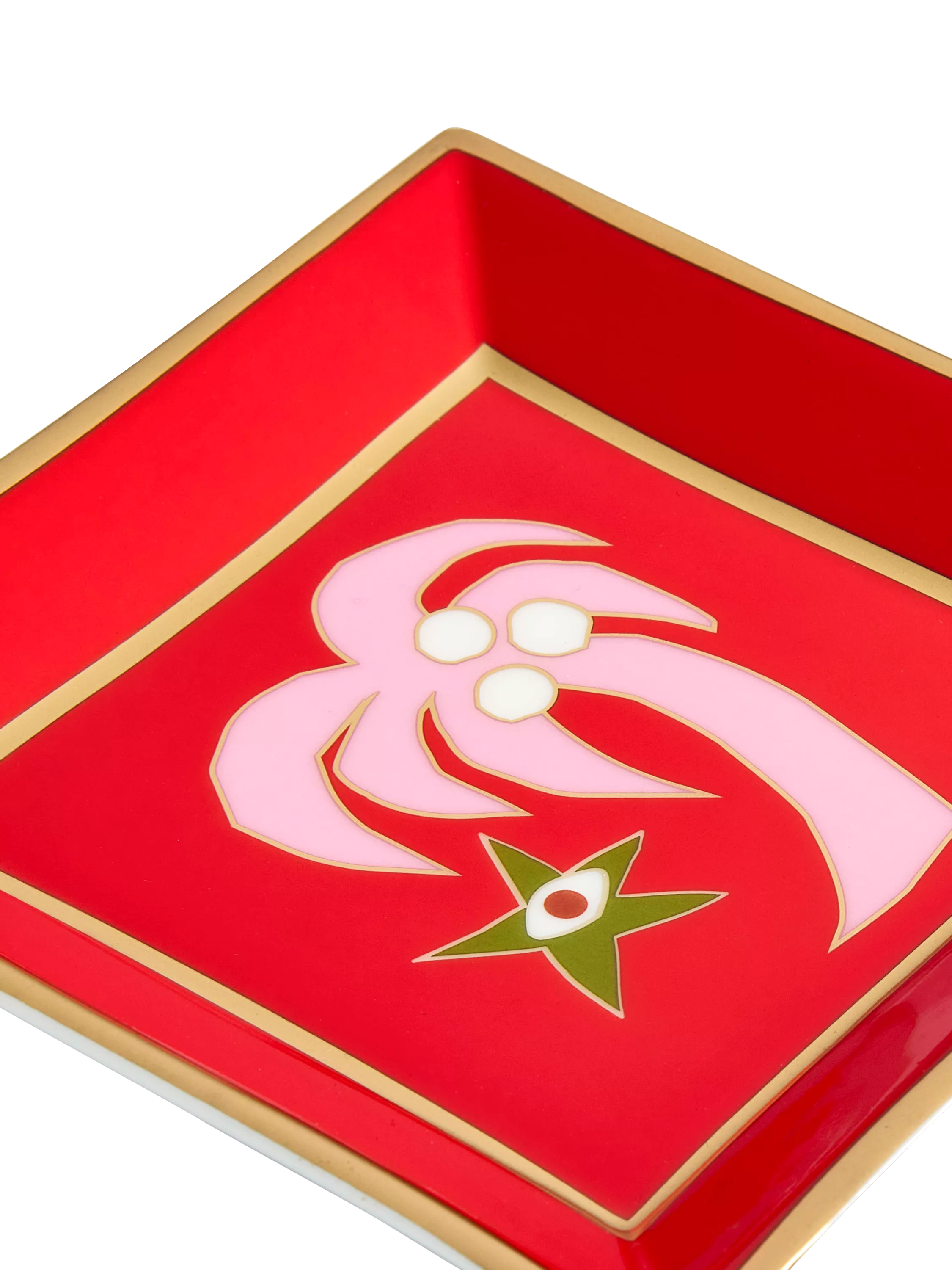 Jonathan Adler Playa palm tree square porcelain tray red, UK version