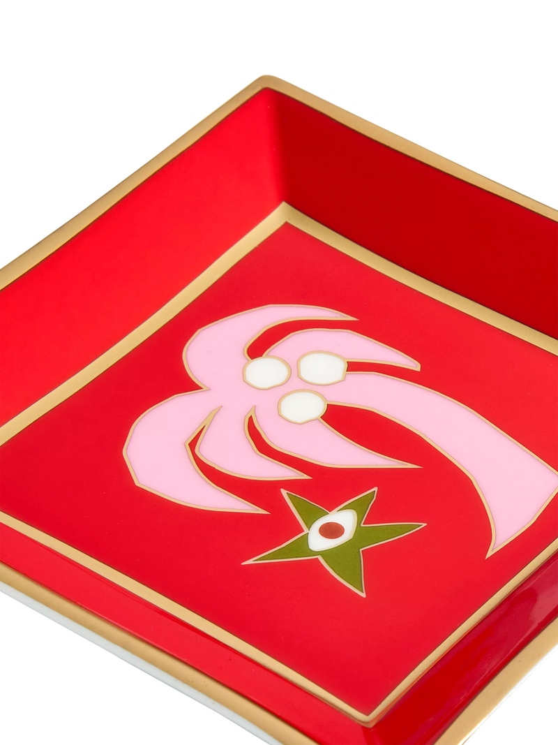 Jonathan Adler Playa palm tree square porcelain tray red, UK version