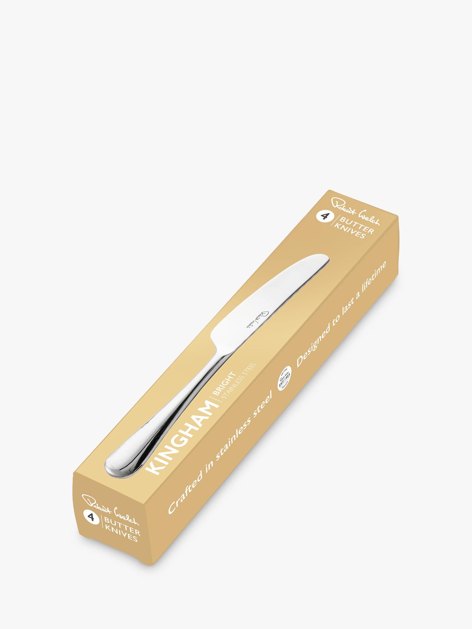Robert Welch Kingham Bright butter knives set of 4, imported from the UK