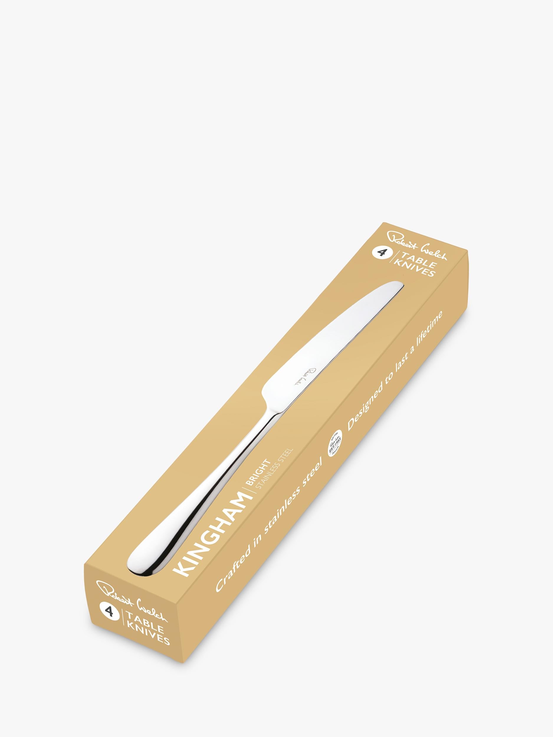 Robert Welch Kingham Bright stainless steel table knives set of 4, imported from the UK
