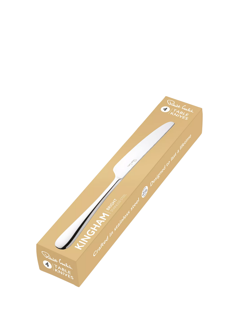 Robert Welch Kingham Bright stainless steel table knives set of 4, imported from the UK