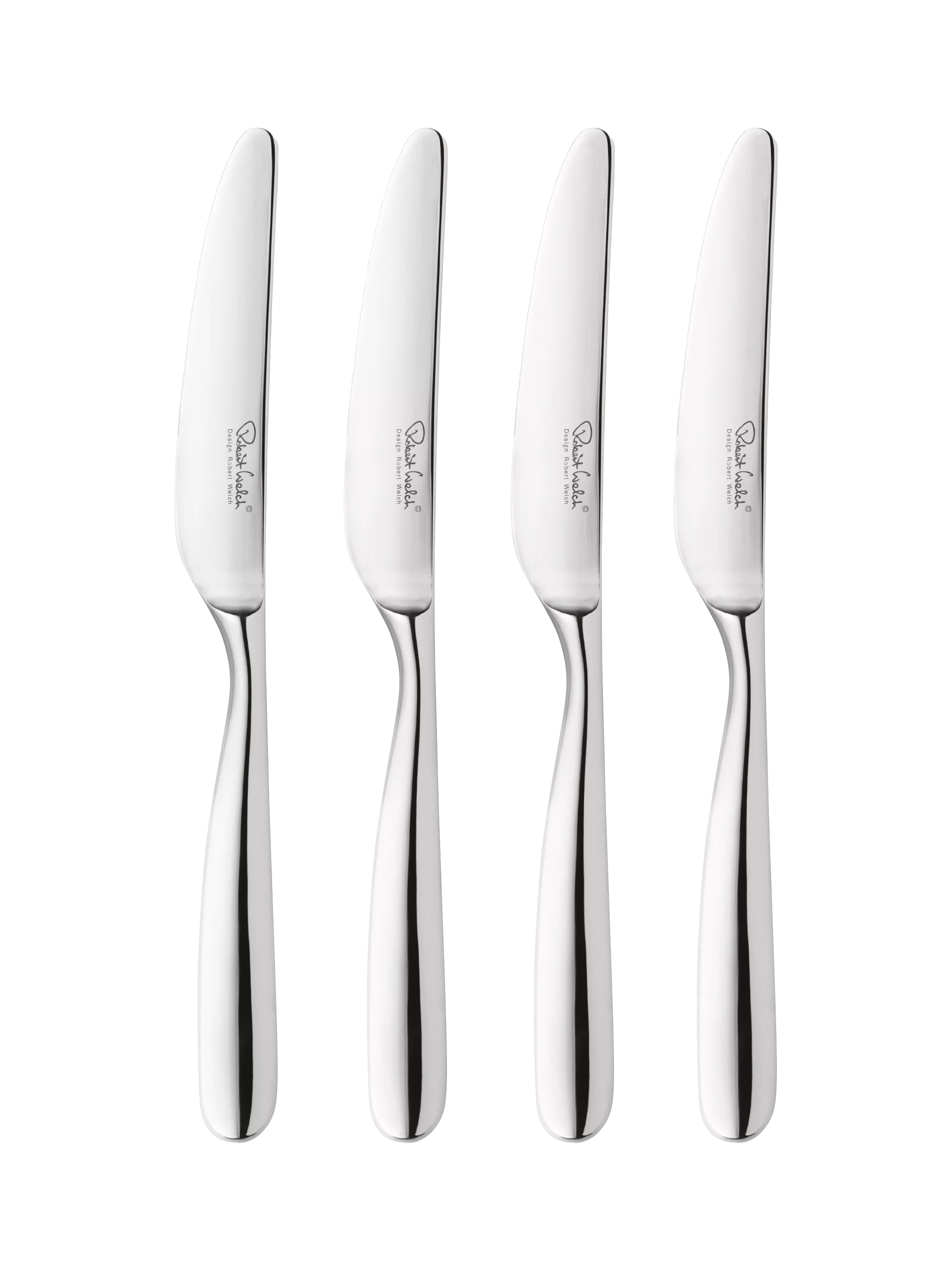 Robert Welch Stanton Bright stainless steel table knives set of 4, imported from the UK
