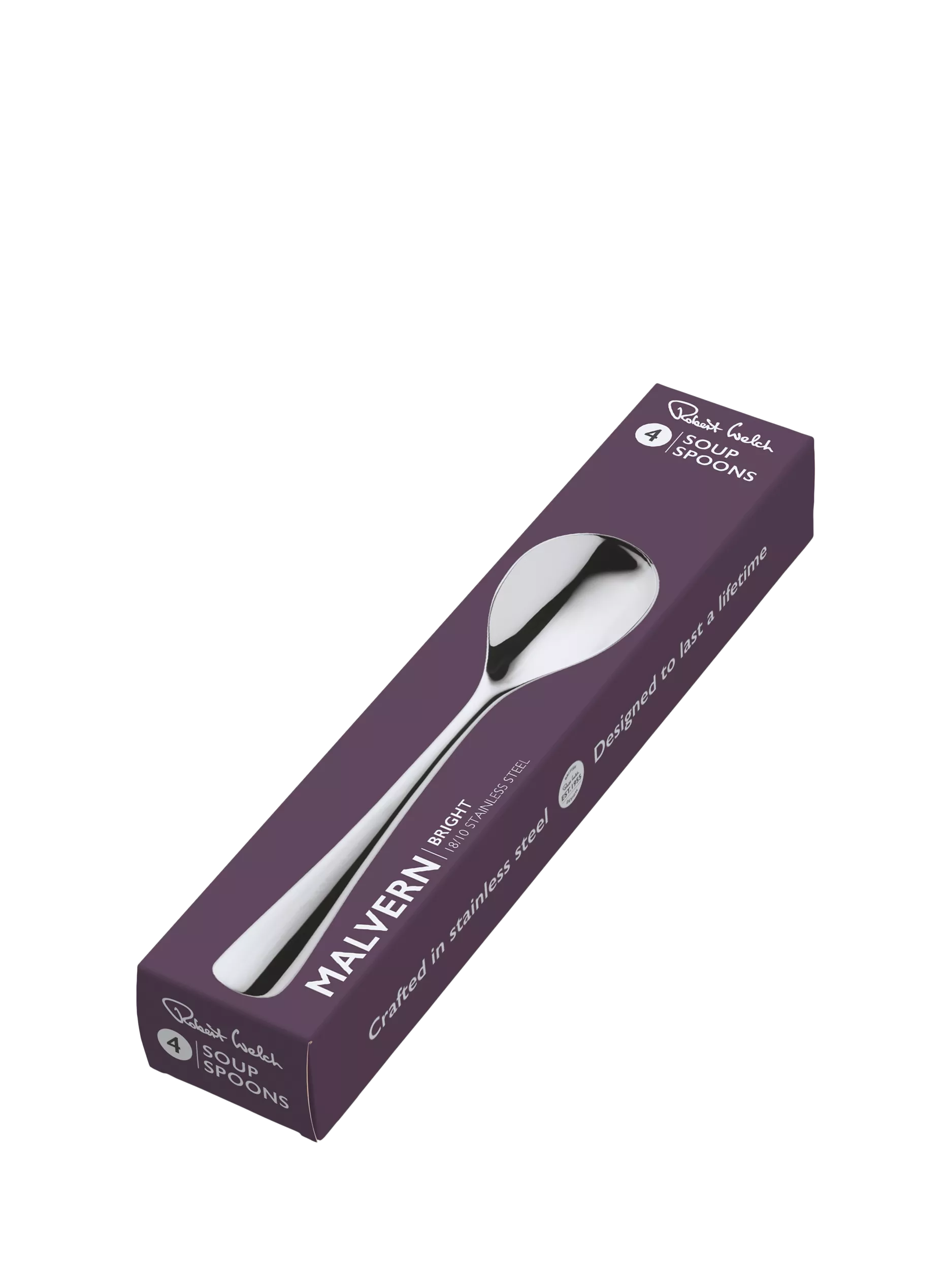 Robert Welch Malvern Bright soup spoons set of 4 stainless steel, UK version