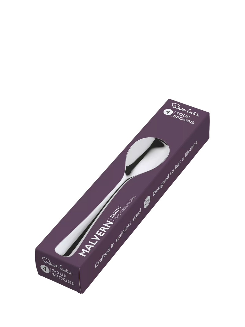 Robert Welch Malvern Bright soup spoons set of 4 stainless steel, UK version