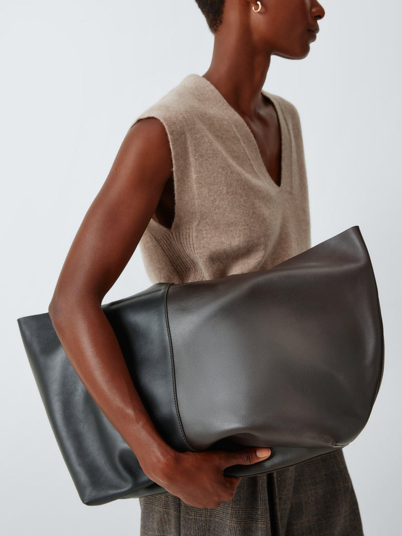 John Lewis leather tote bag chocolate black - British product