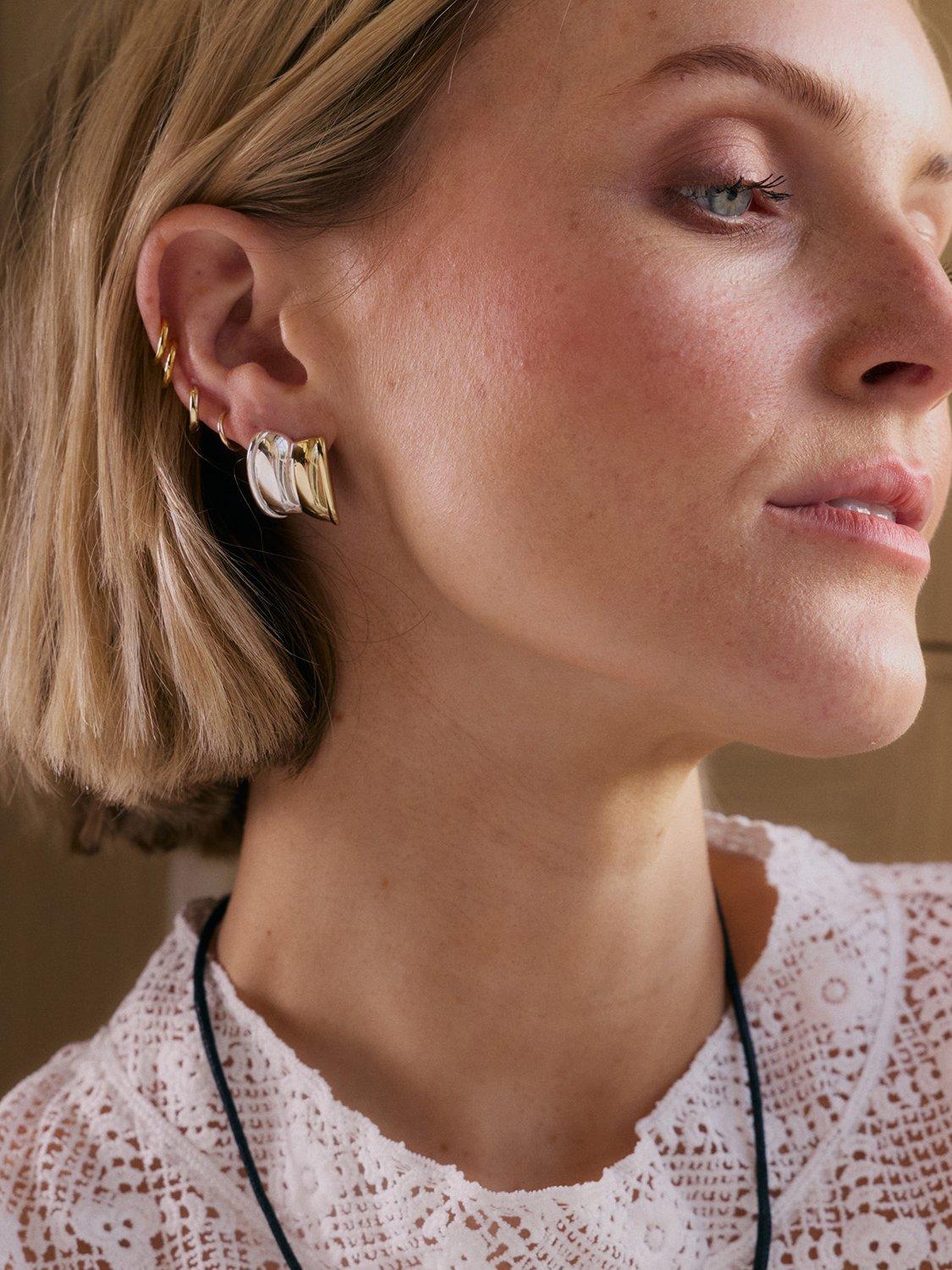 Daisy London large cuff stud earrings, mixed metal - British product