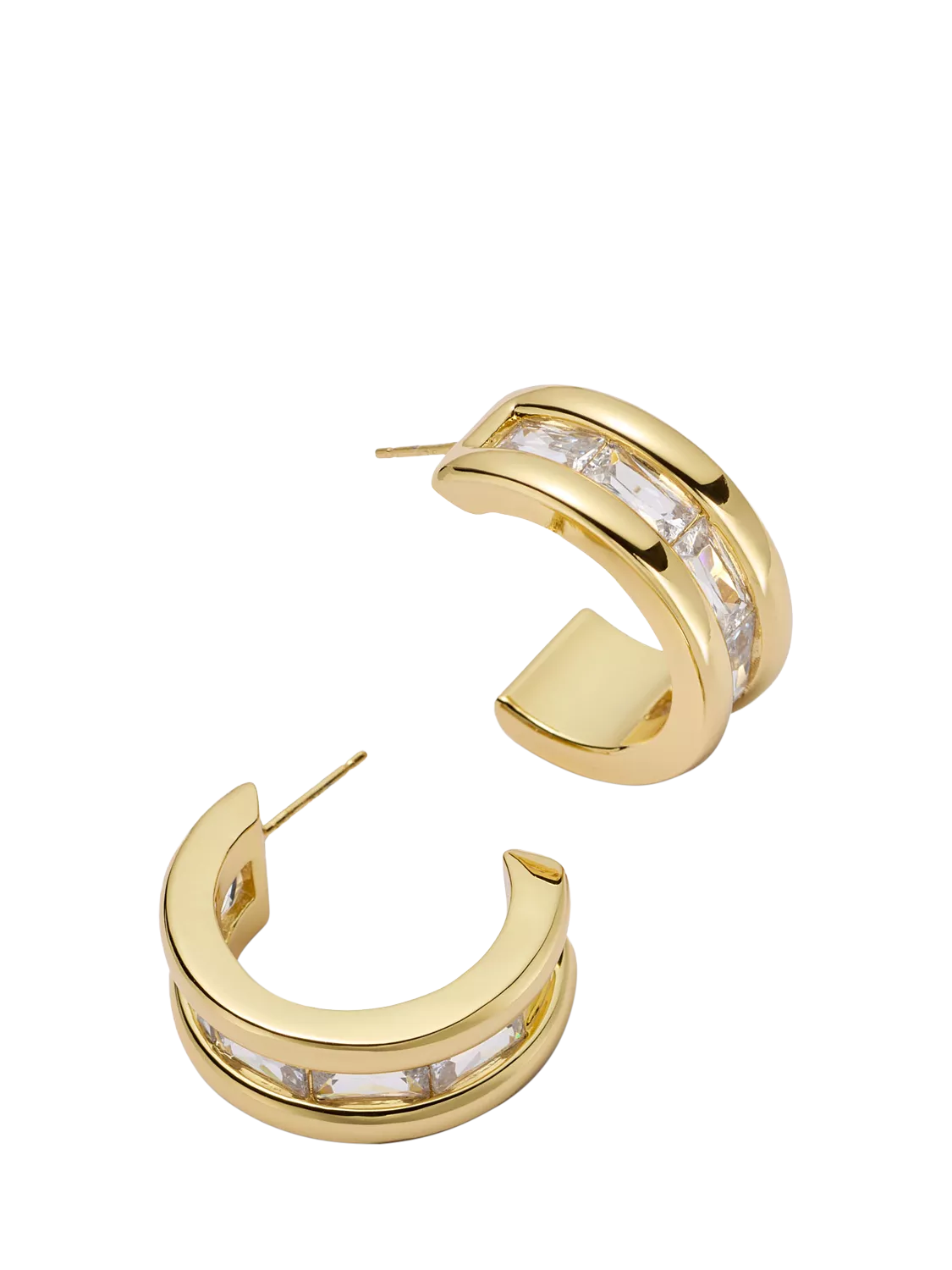 Daisy London triple ridge crystal hoop earrings in gold plating - British product