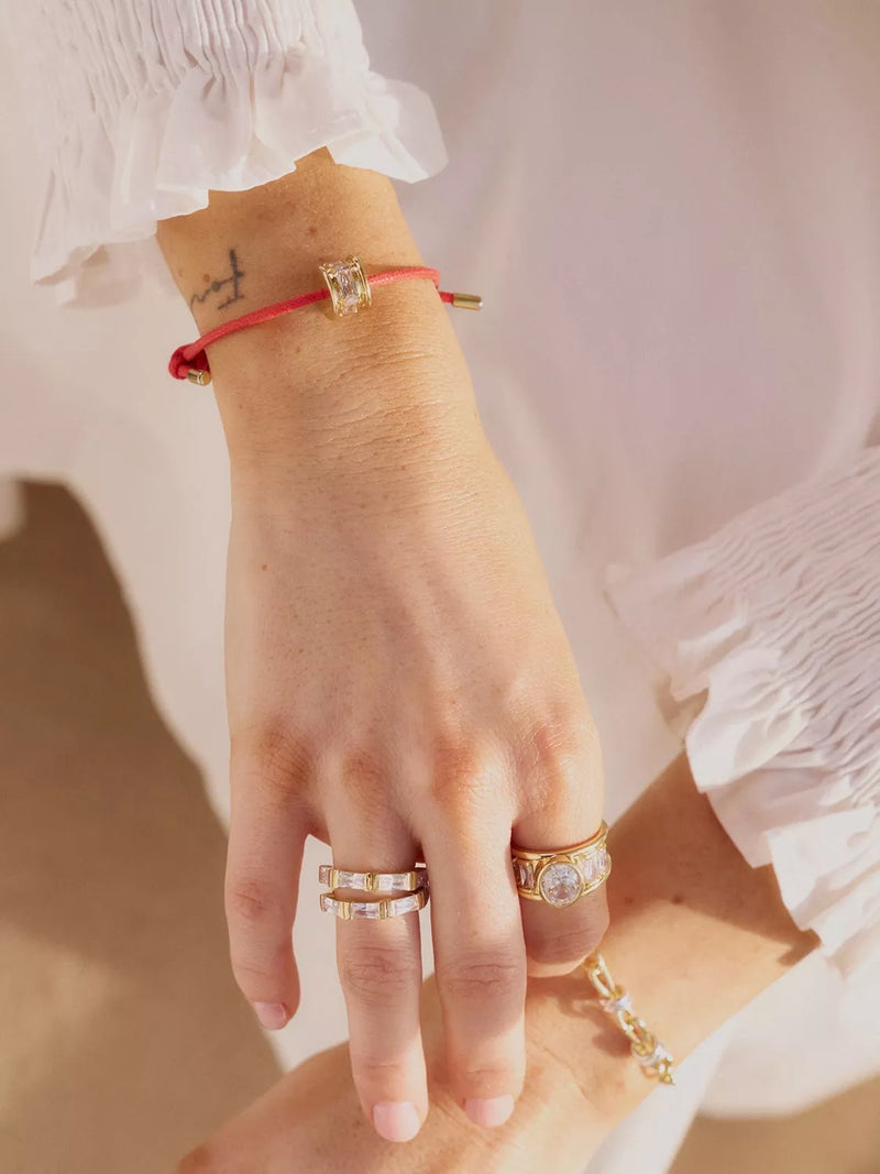 Daisy London red cord crystal bead bracelet with gold plating, imported from the UK