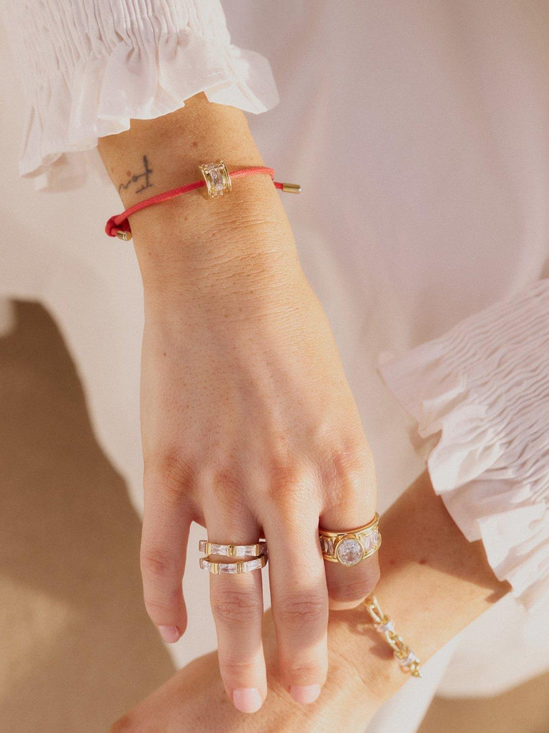Daisy London red cord crystal bead bracelet with gold plating, imported from the UK