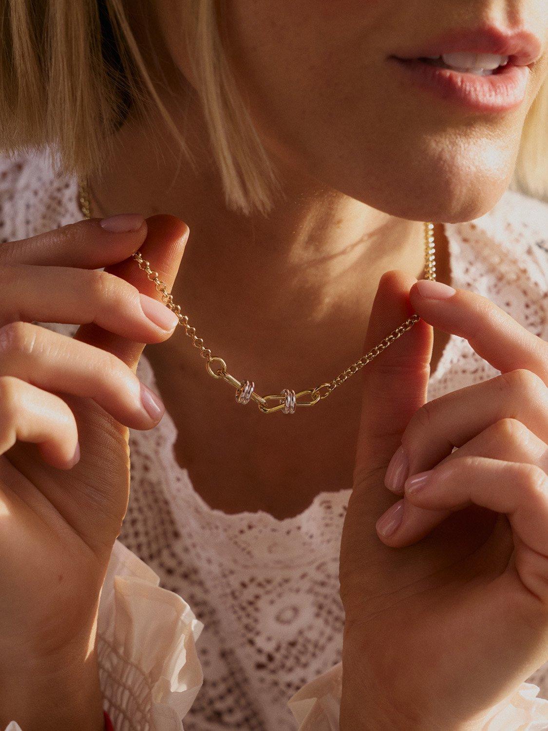 Daisy London mixed metal knot necklace, imported from the UK