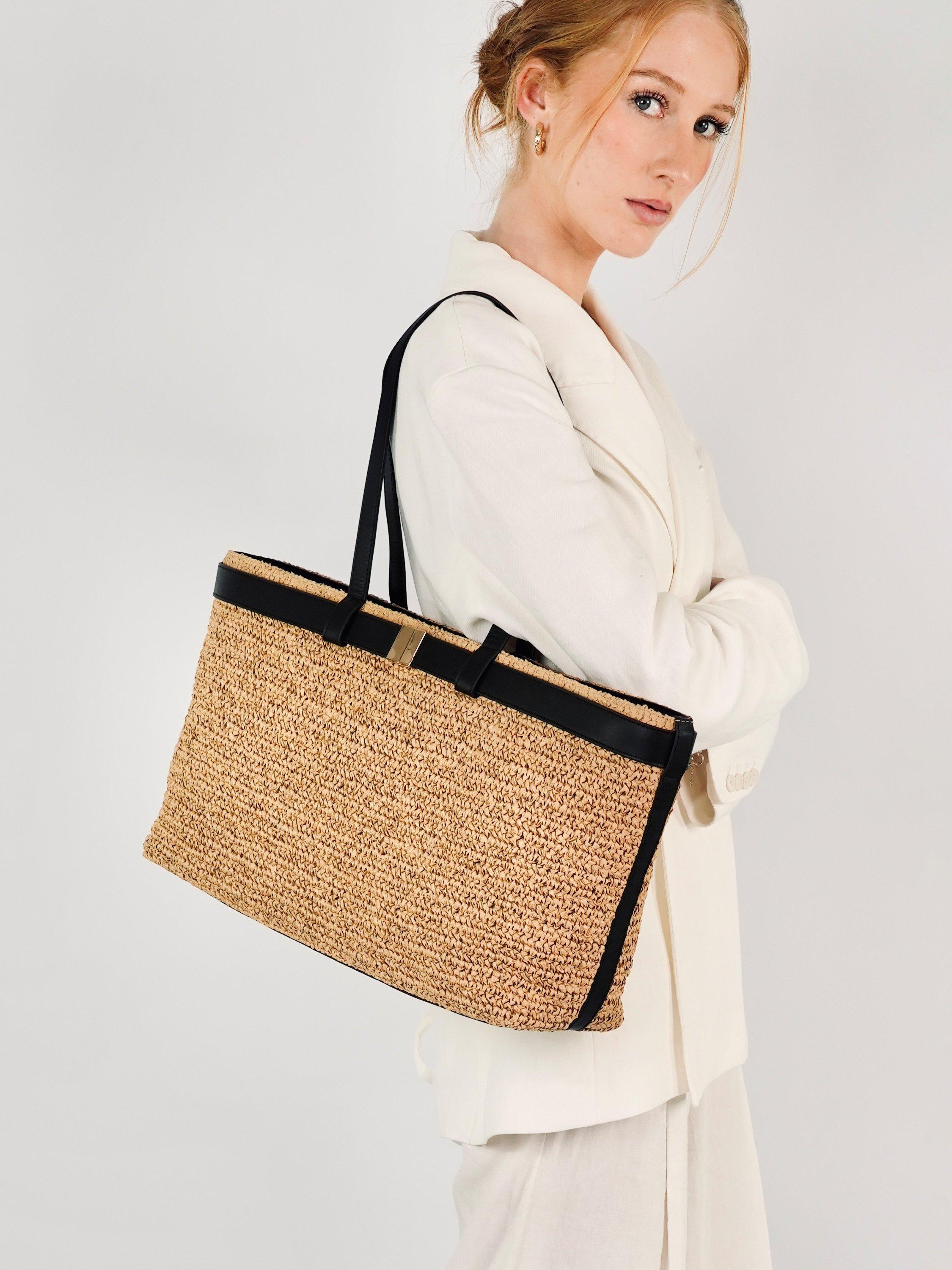 Apatchy London Esme straw handbag tote, imported from the UK