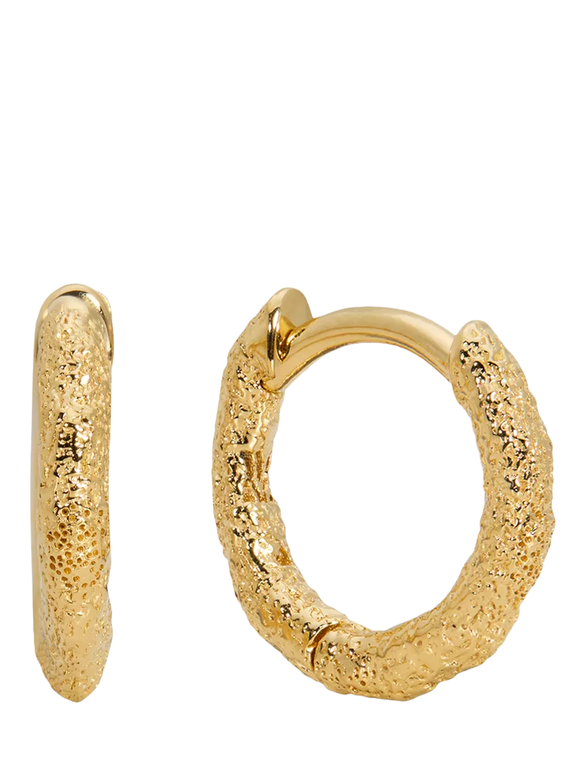 Monica Vinader gold mini huggie hoop earrings, imported from the UK