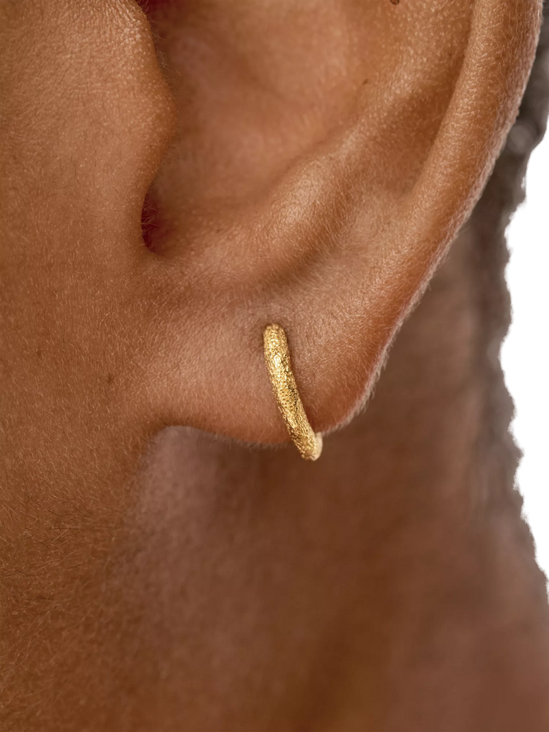 Monica Vinader gold mini huggie hoop earrings, imported from the UK