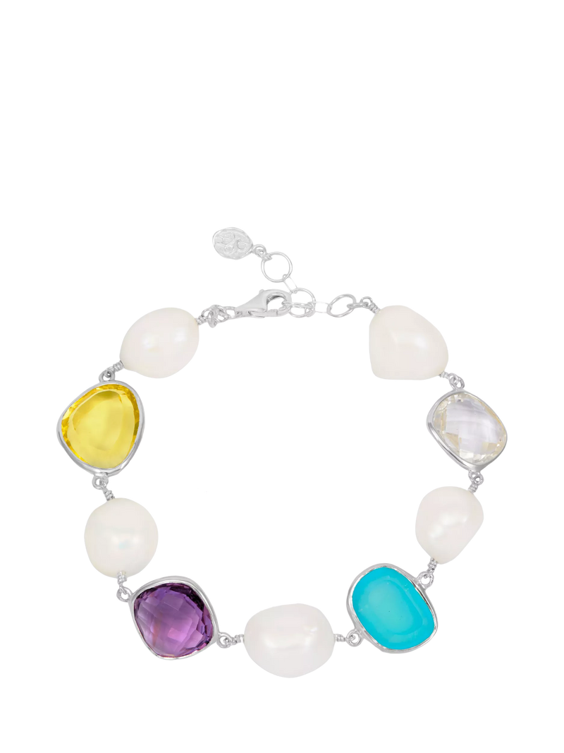 Dower & Hall multi pearl gemstone pebble bracelet sterling silver, UK version