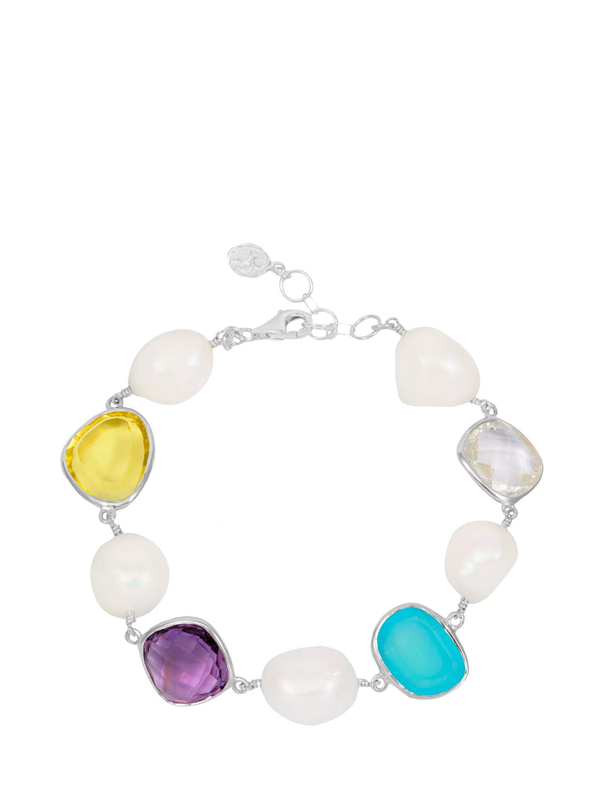Dower & Hall multi pearl gemstone pebble bracelet sterling silver, UK version