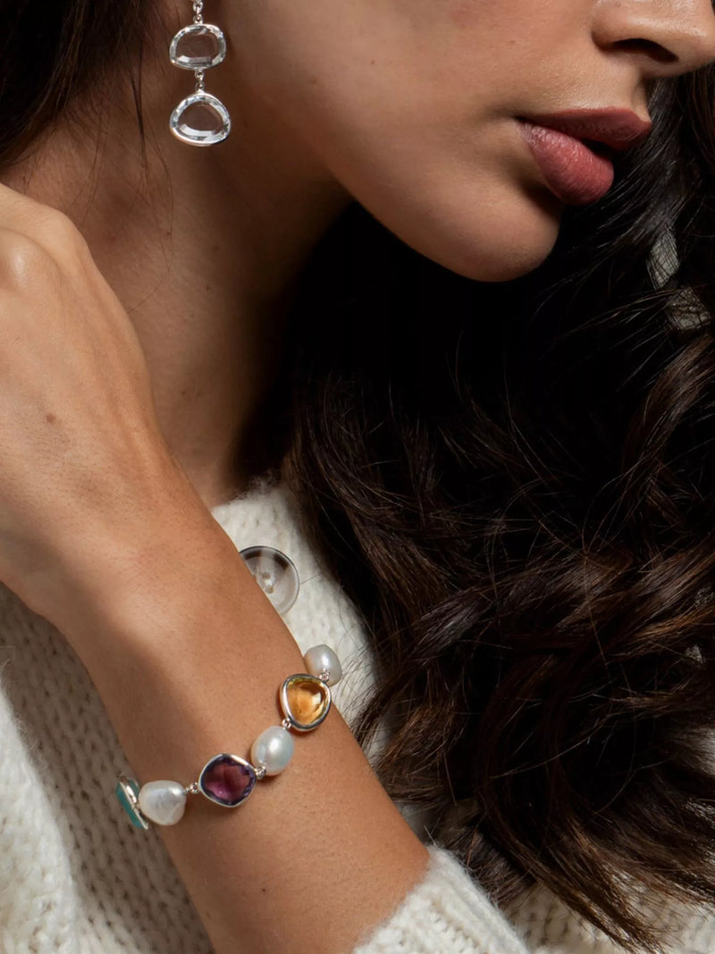 Dower & Hall multi pearl gemstone pebble bracelet sterling silver, UK version