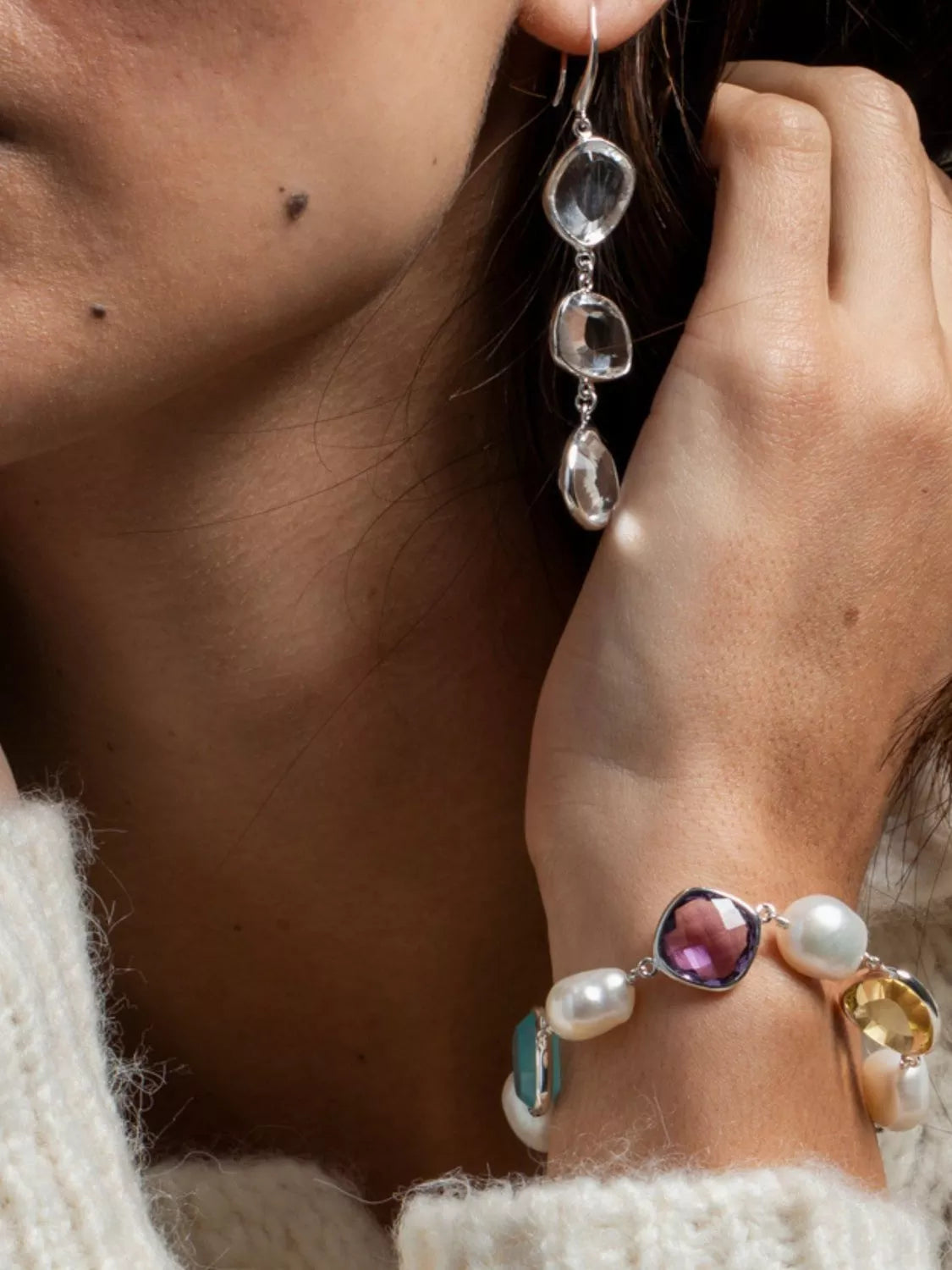 Dower & Hall multi pearl gemstone pebble bracelet sterling silver, UK version