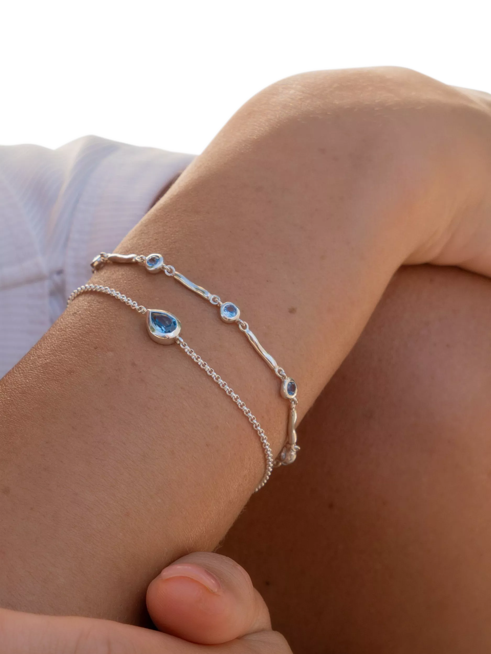 Dower & Hall sterling silver aquamarine bracelet 18.5cm (British brand)