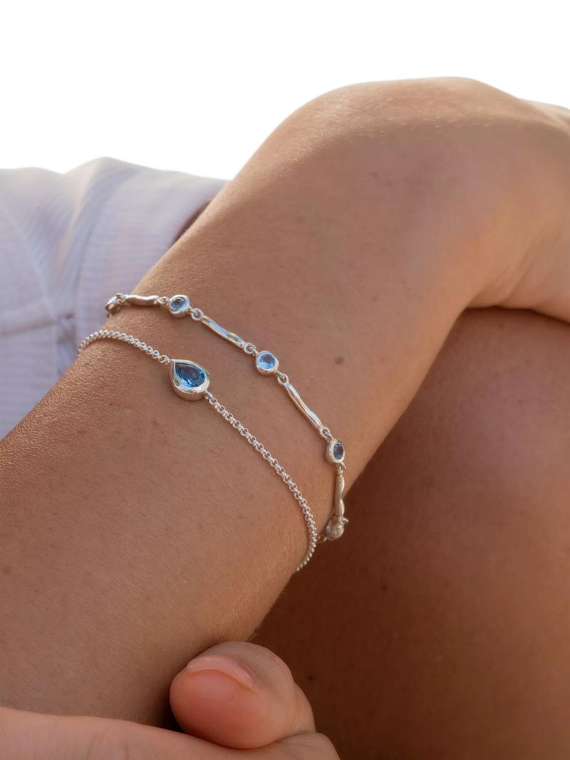Dower & Hall sterling silver aquamarine bracelet 18.5cm (British brand)