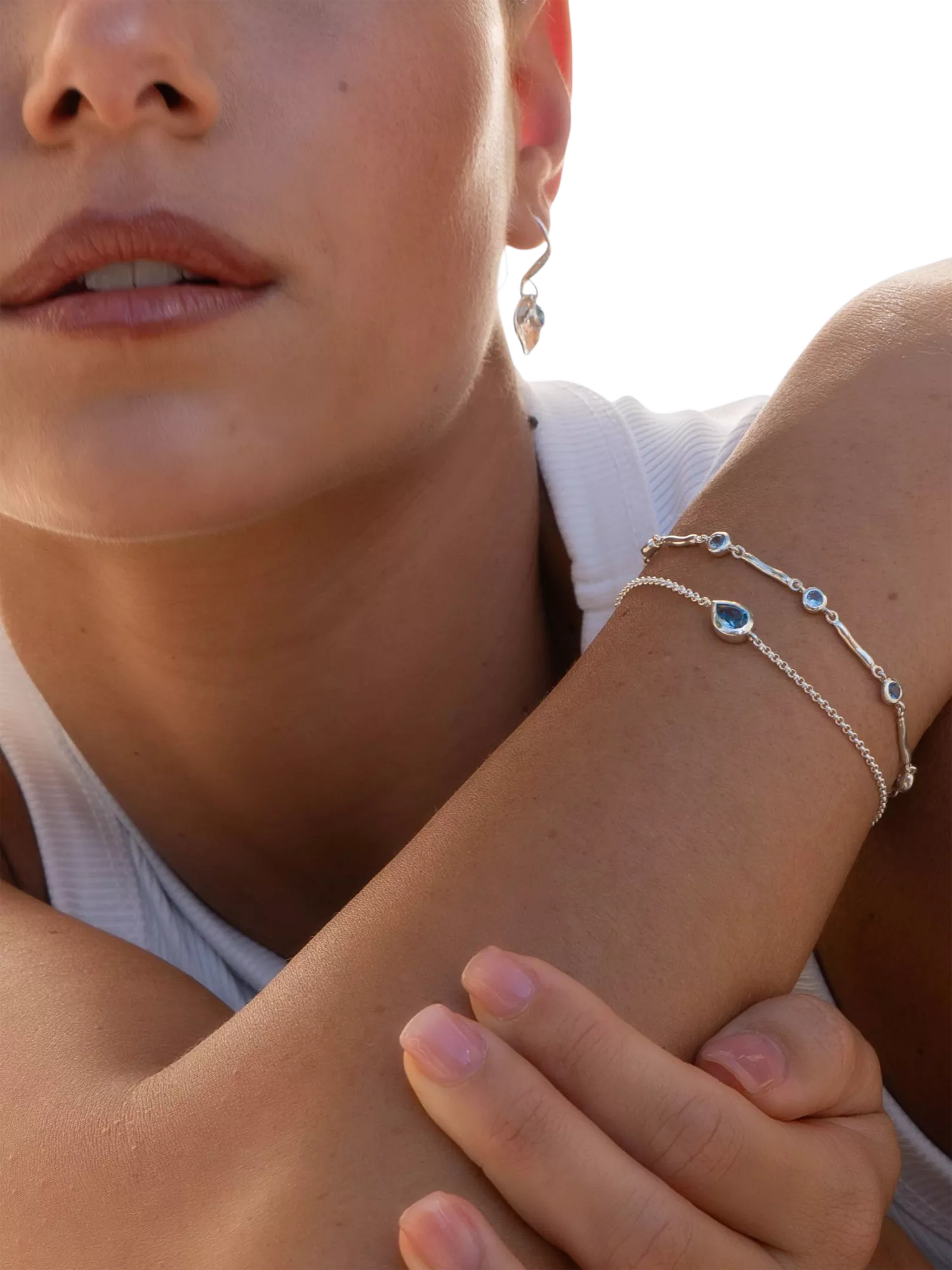 Dower & Hall sterling silver aquamarine bracelet 18.5cm (British brand)