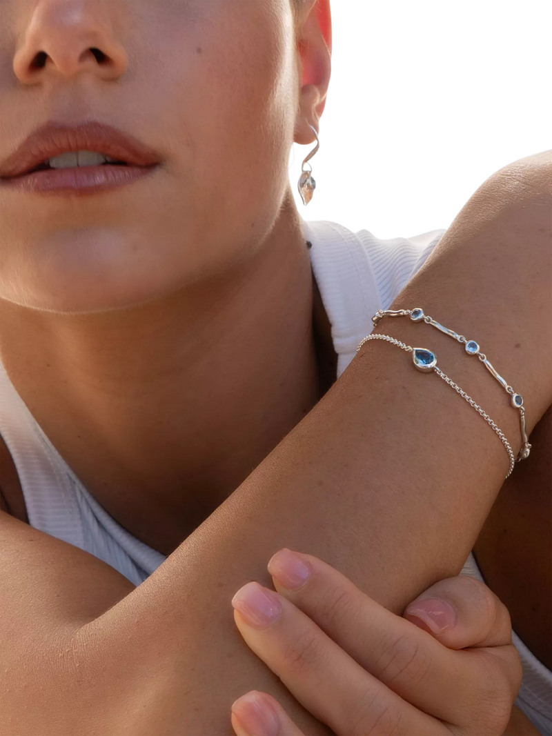 Dower & Hall sterling silver aquamarine bracelet 18.5cm (British brand)
