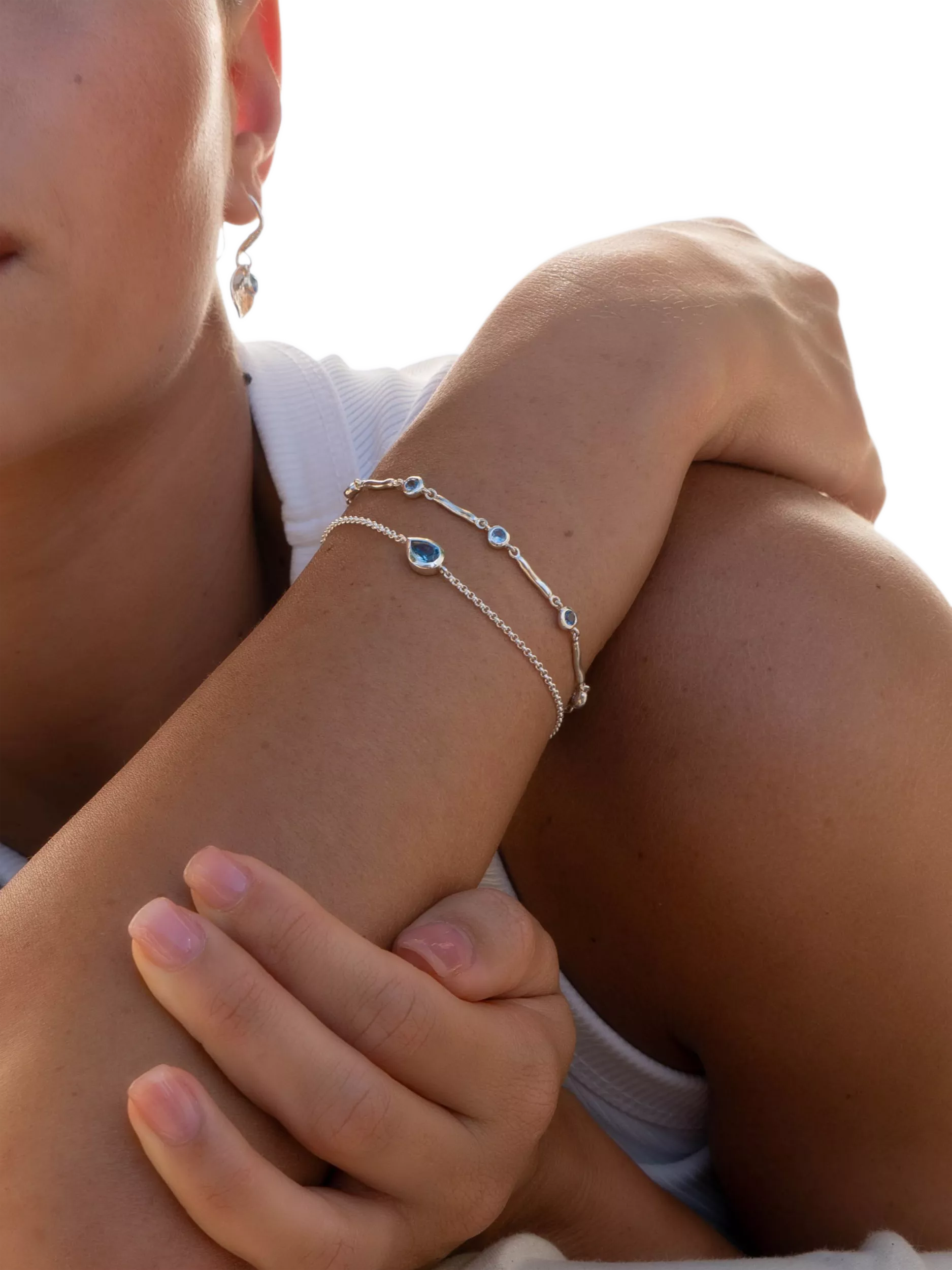Dower & Hall sterling silver aquamarine bracelet 18.5cm (British brand)